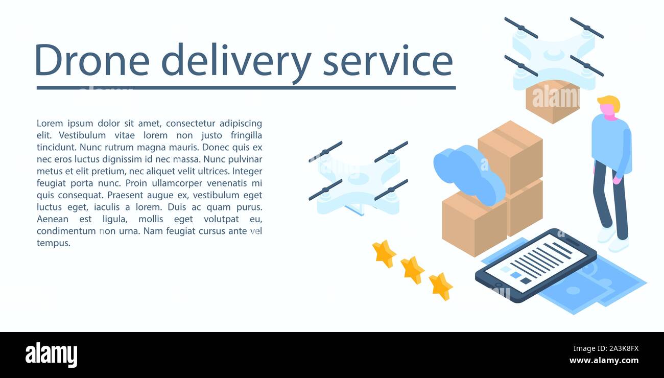 Drone delivery service concept banner, isometric style Stock Vector ...
