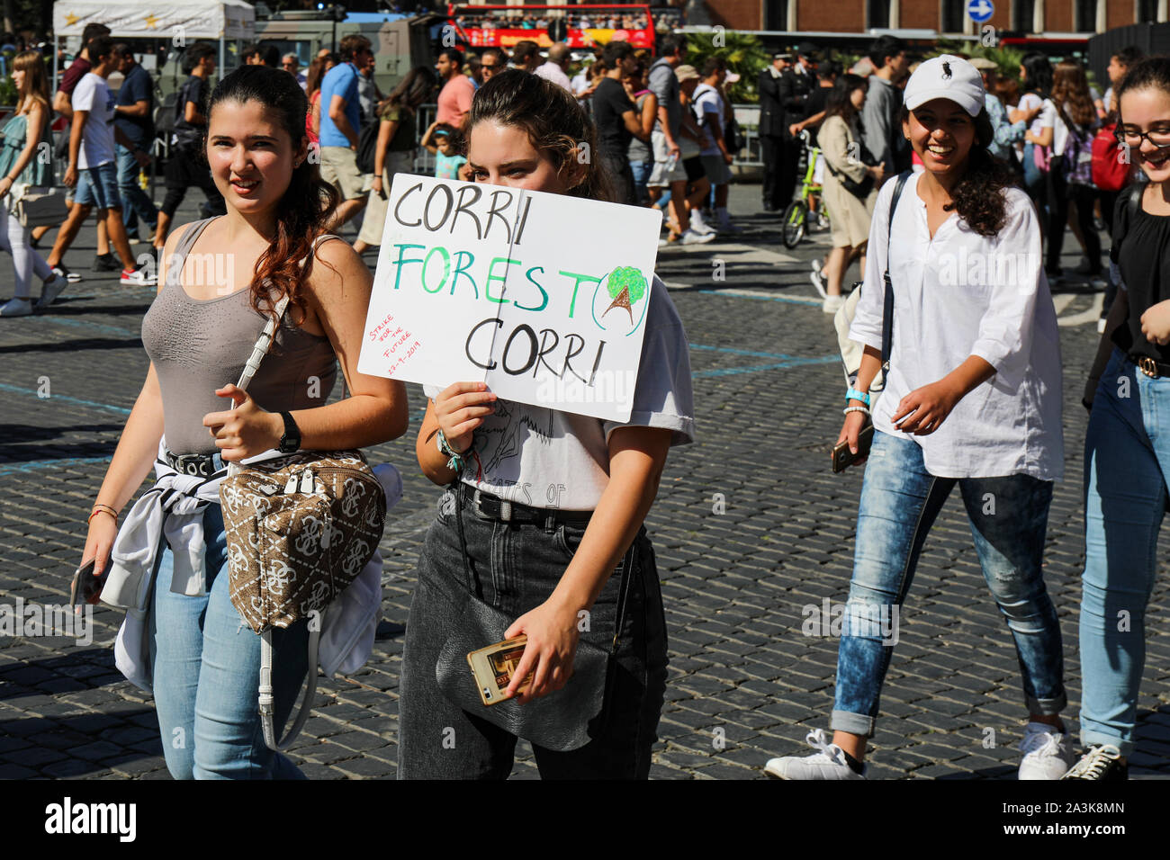 27/09/2019. Fridays for Future. School strike for climate. Climate change protest in Piazza della Madonna di Loreto, Rome, Italy. Stock Photo