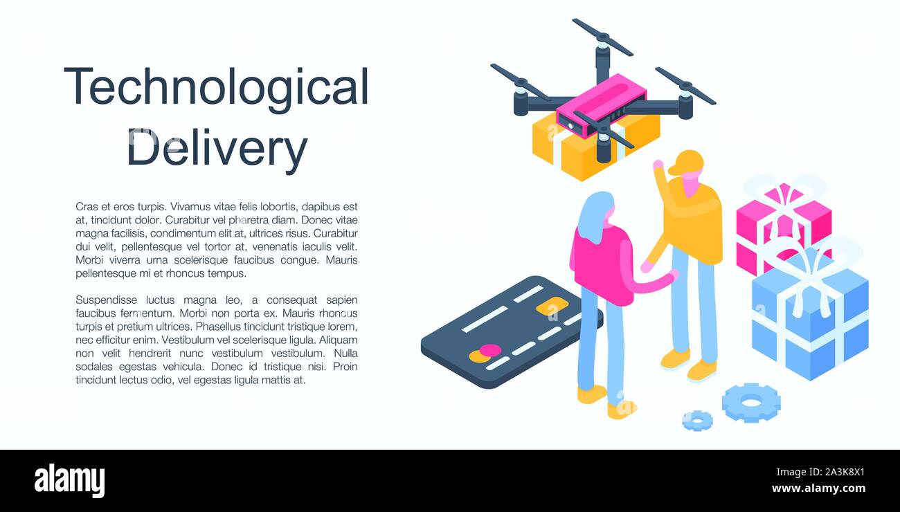 Technological delivery concept banner, isometric style Stock Vector
