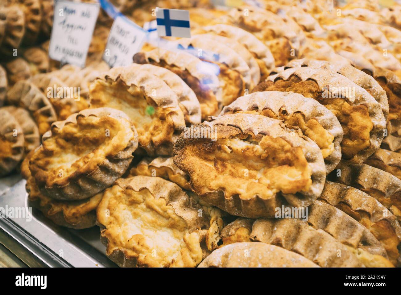 Finnish Traditional Pasties Or Pirogs - Karelian Pasties, Karelian Pies Or Karelian Pirogs From Region Of Karelia. Finland As Well As In Neighbouring Stock Photo