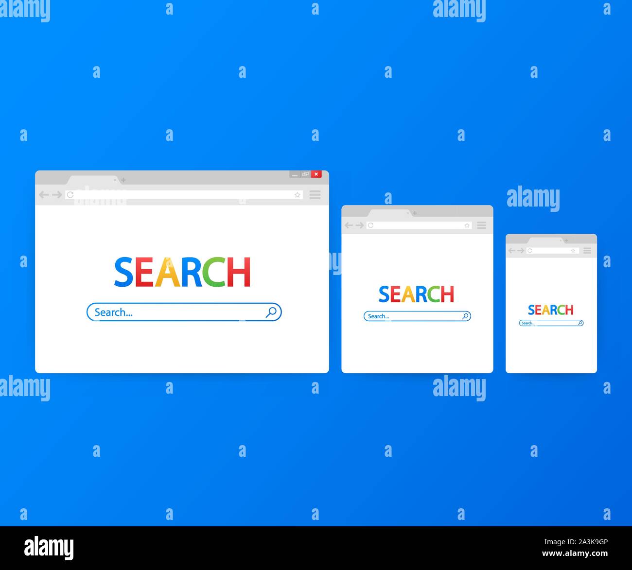 Simple browser window on blue background. Browser search. Web browser ...