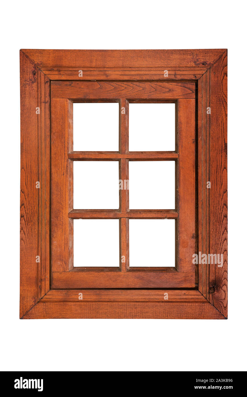 Wooden casement window isolated on white background Stock Photo