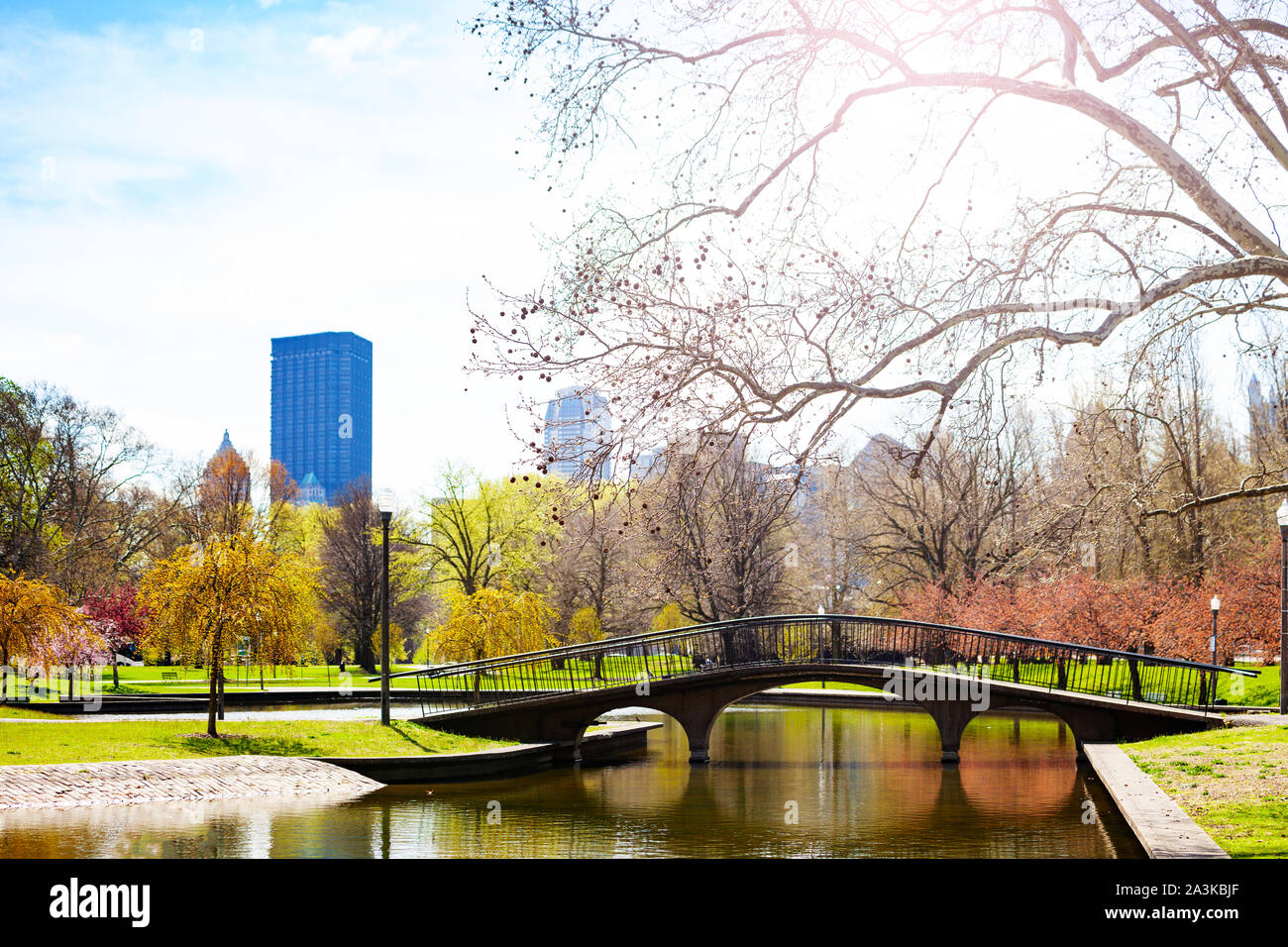 Bridge in West Park Lake Elizabeth at spring Stock Photo Alamy