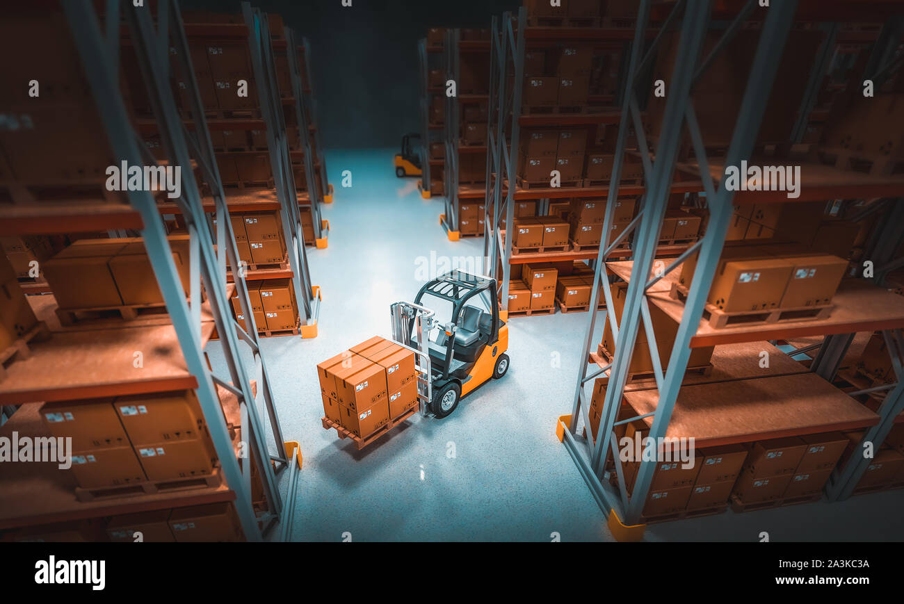 interior of a storage warehouse with shelves full of goods and ...