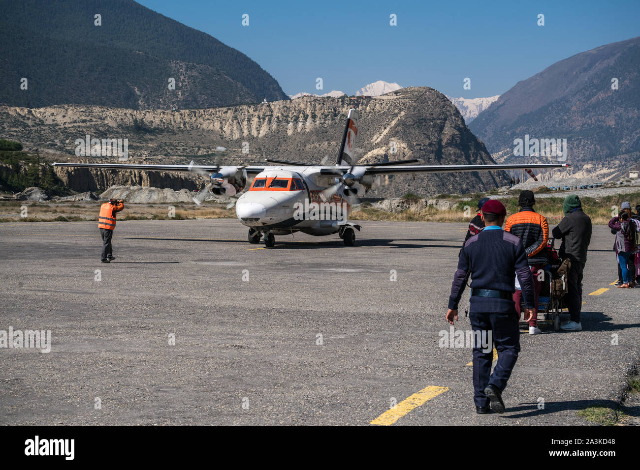 Aircraft of Summit Air in Jomsom airport, Lower Mustang, Nepal Stock Photo