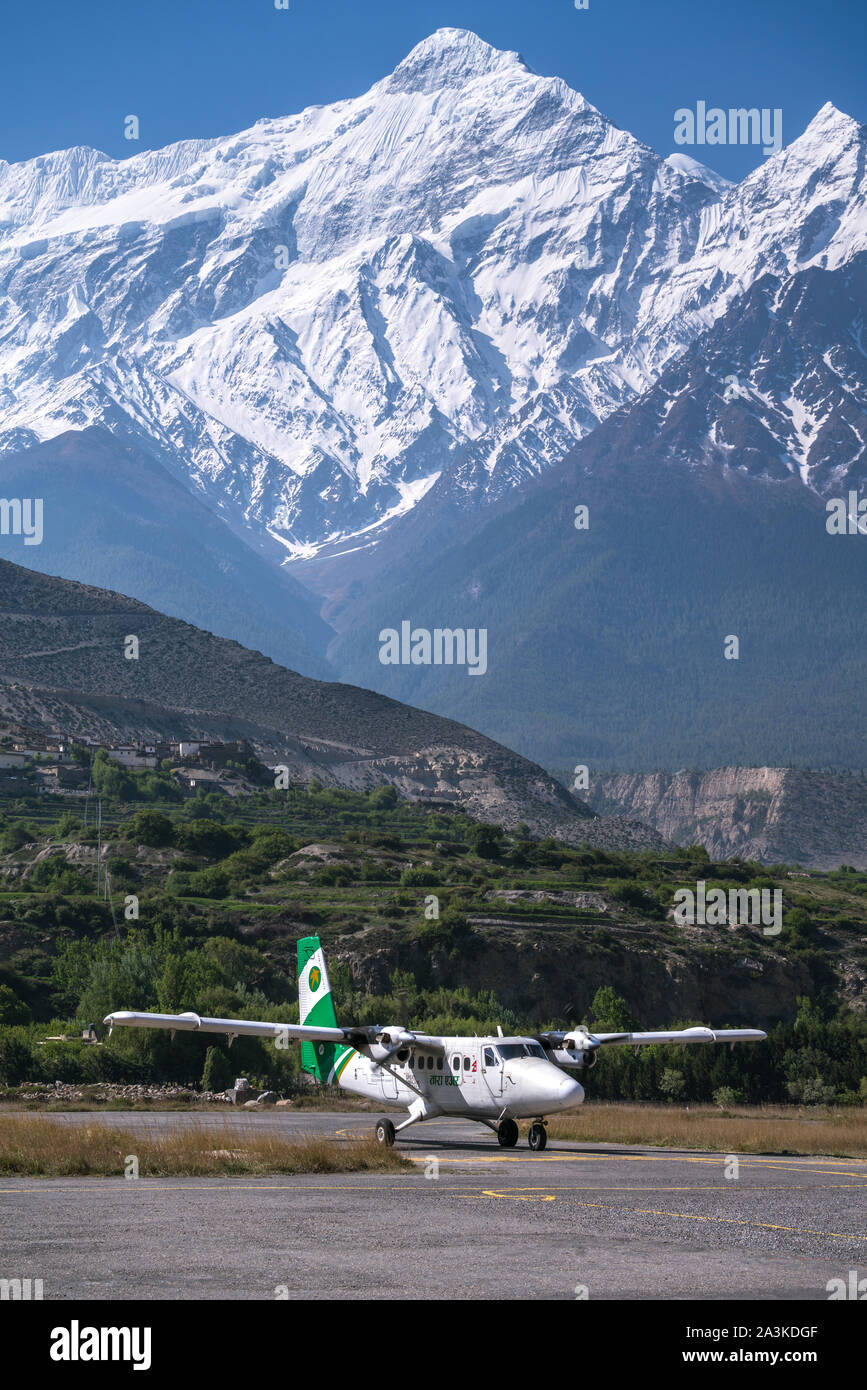Aircraft of Tara Air at Jomsom airport, Lower Mustang, Nepal Stock Photo
