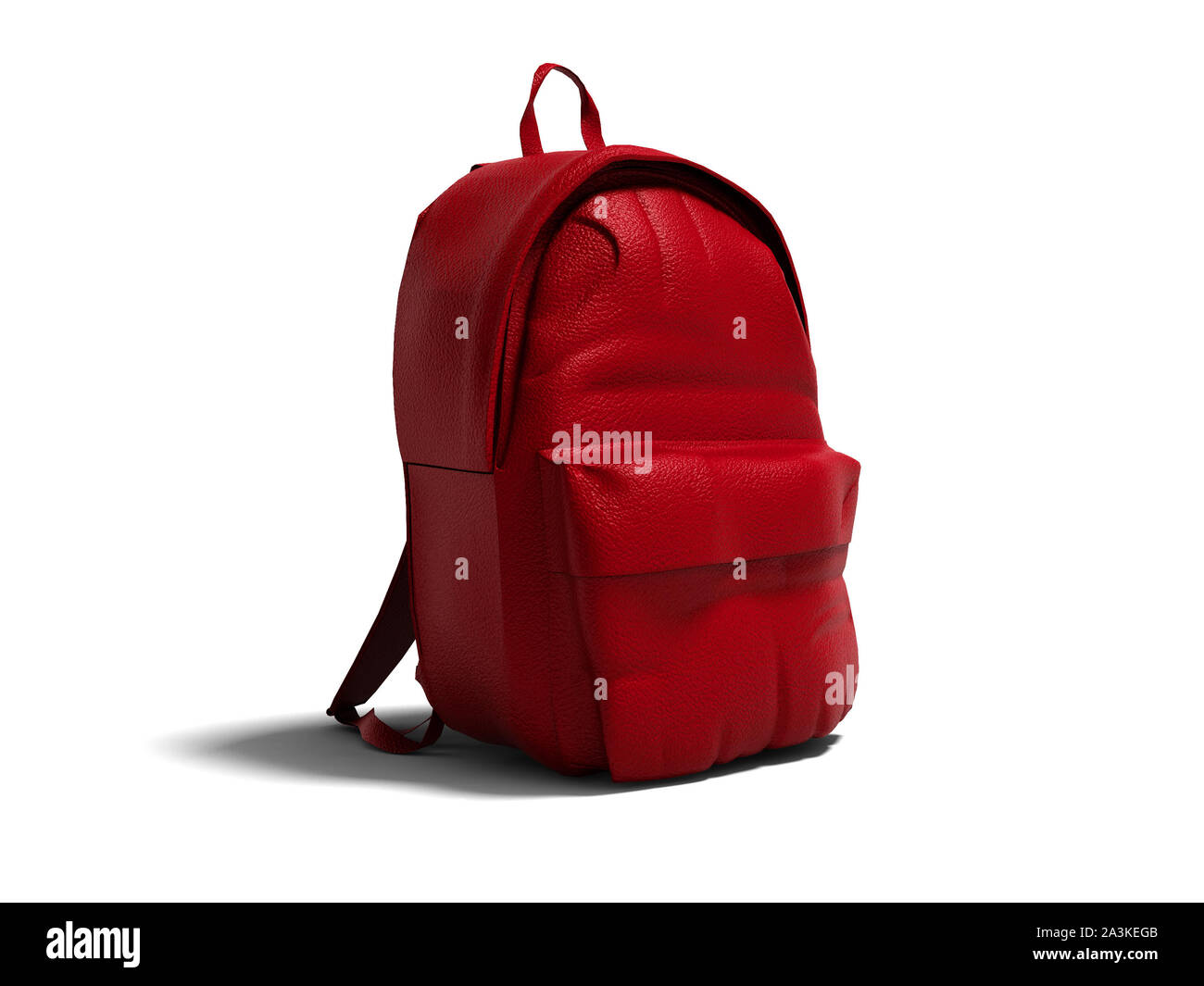 Modern red leather backpack in school for children and teens left view 3D render on white background with shadow Stock Photo