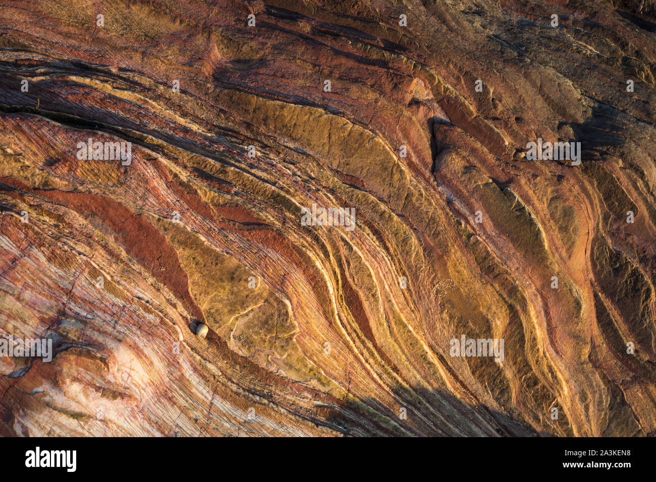 Rock textures on the beach at Kinnagoe Bay at sunrise, Inishowen Peninsula, Co Donegal, Ireland Stock Photo