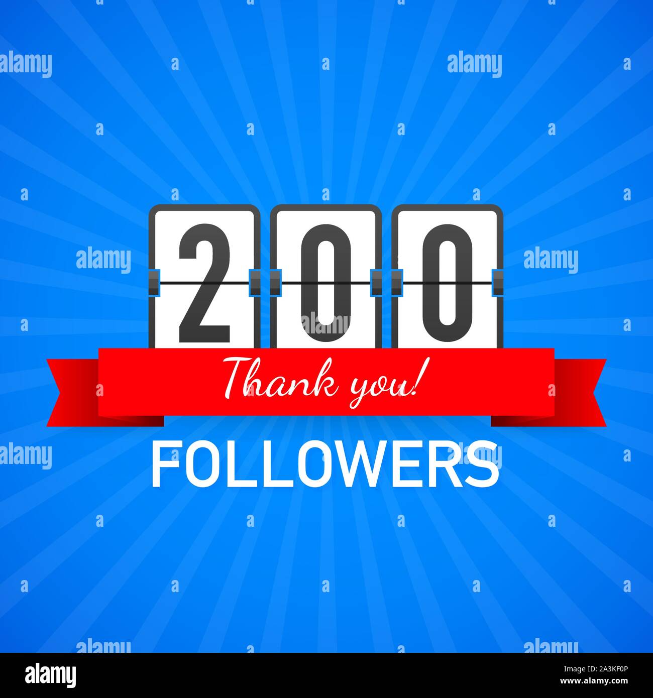 200 followers, Thank You,  social sites post. Thank you followers congratulation card. Vector stock illustration. Stock Vector