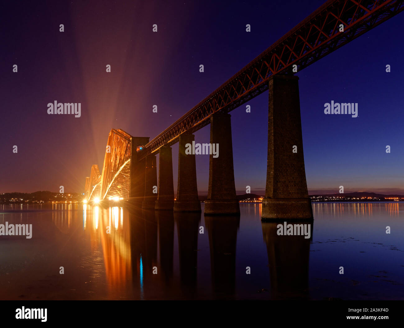 Forth Bridge at night, Scotland Stock Photo