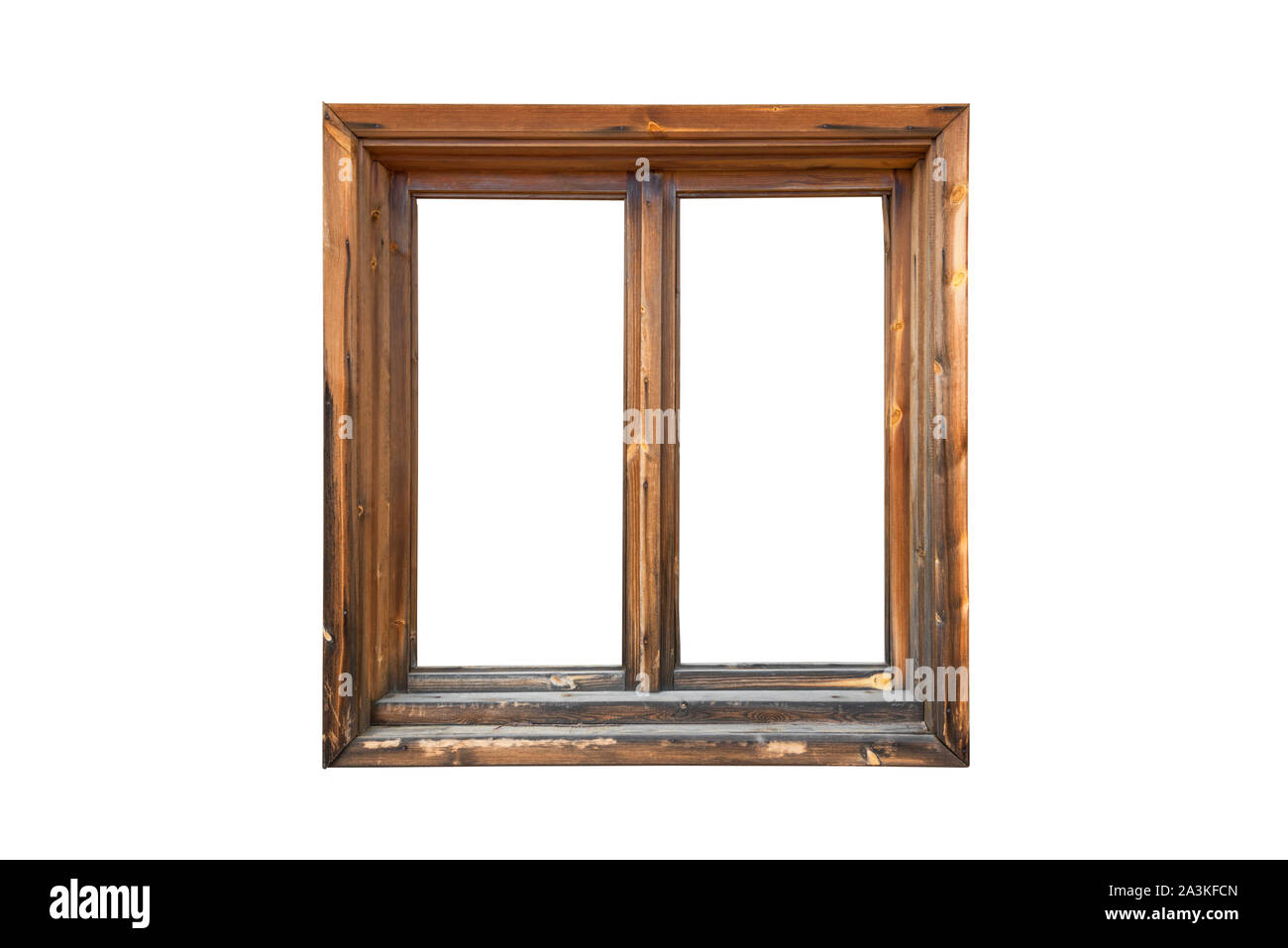 A wooden window isolated on white background Stock Photo