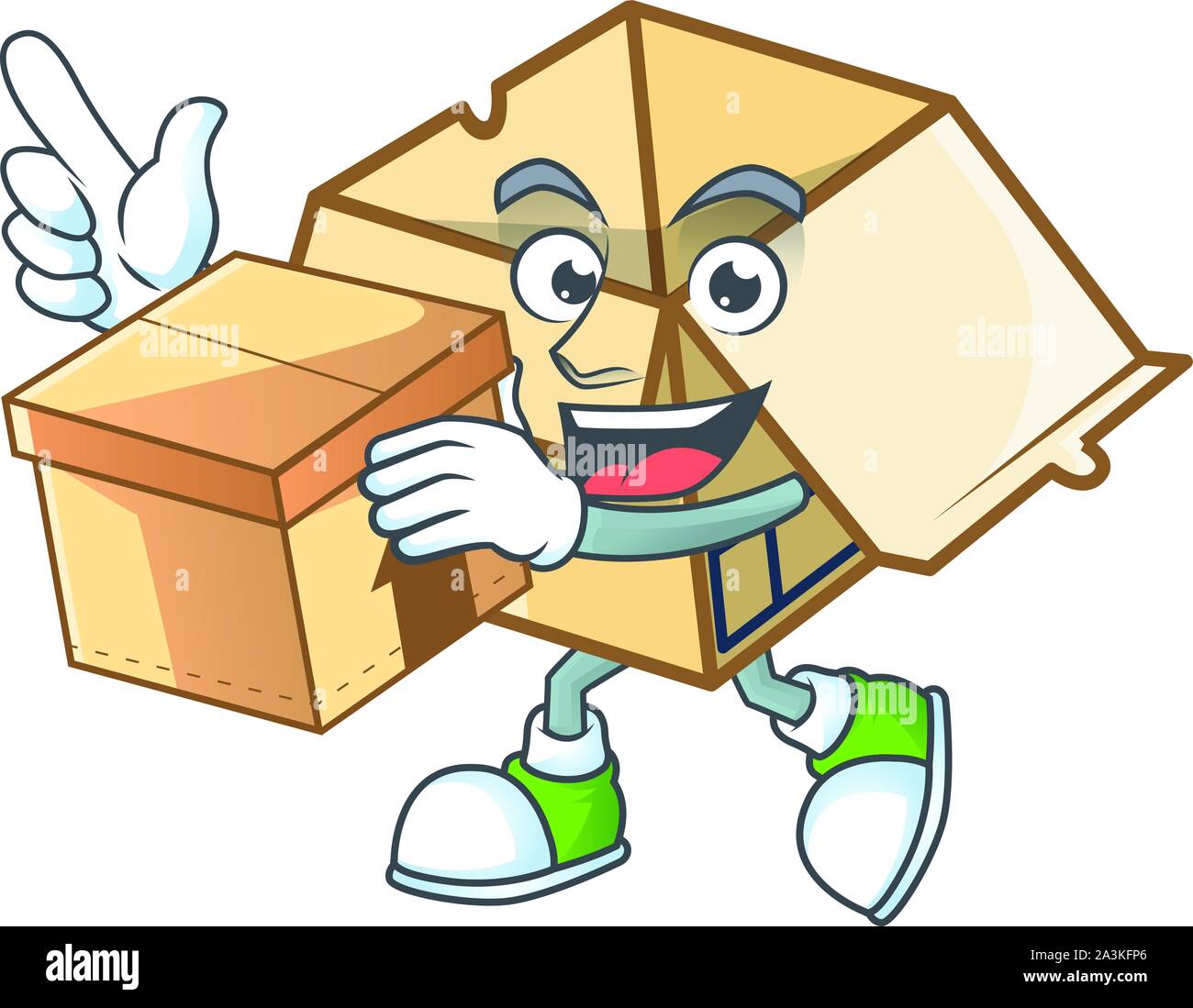 With box cardboard open with character mascot shape Stock Vector