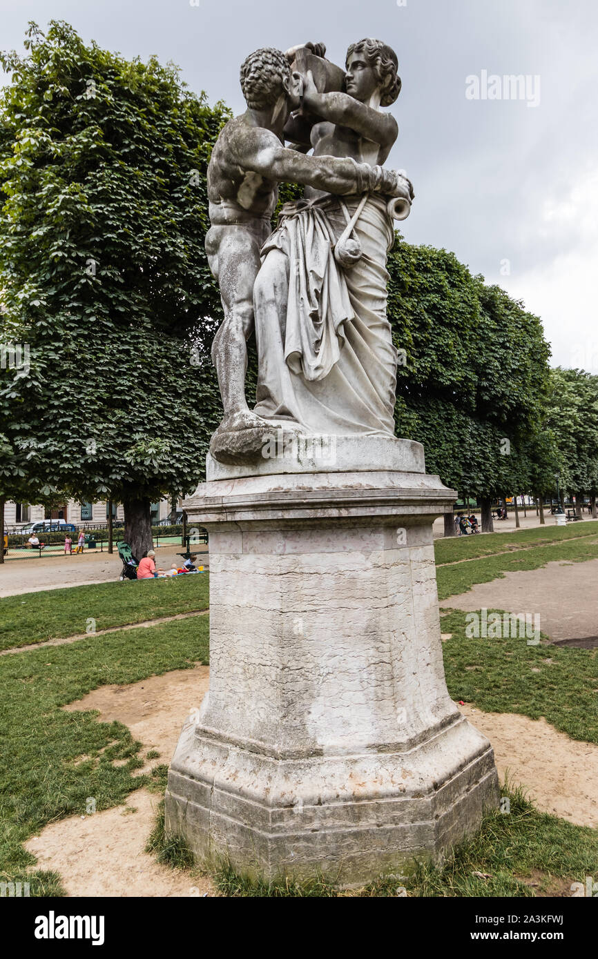 The Day sculpture by Jean-Joseph Perraud in the Jardin des Grands-Explorateurs Marco Polo and Cavelier-de-la-Salle, Paris Stock Photo