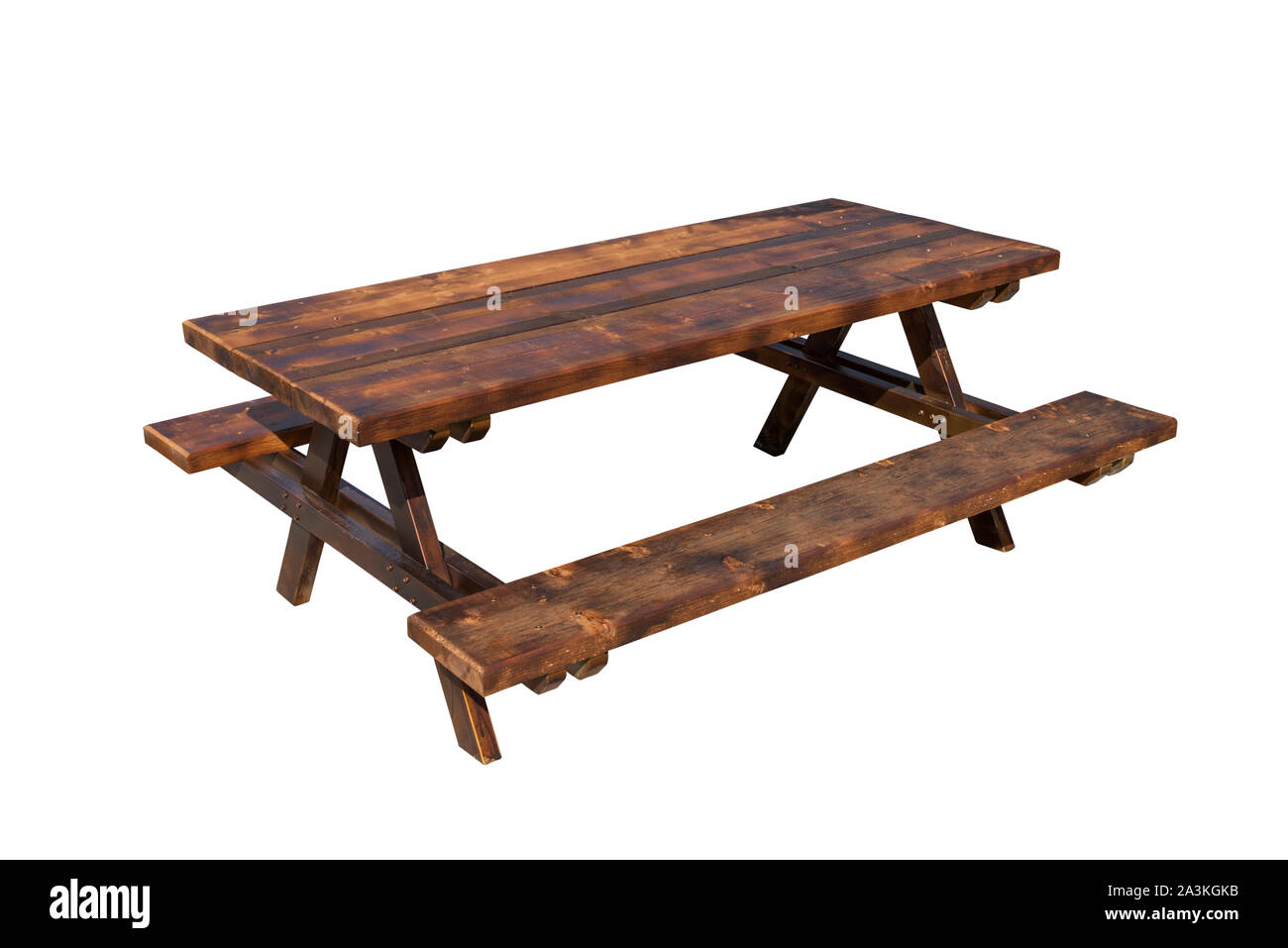 Wooden picnic table isolated on white Stock Photo