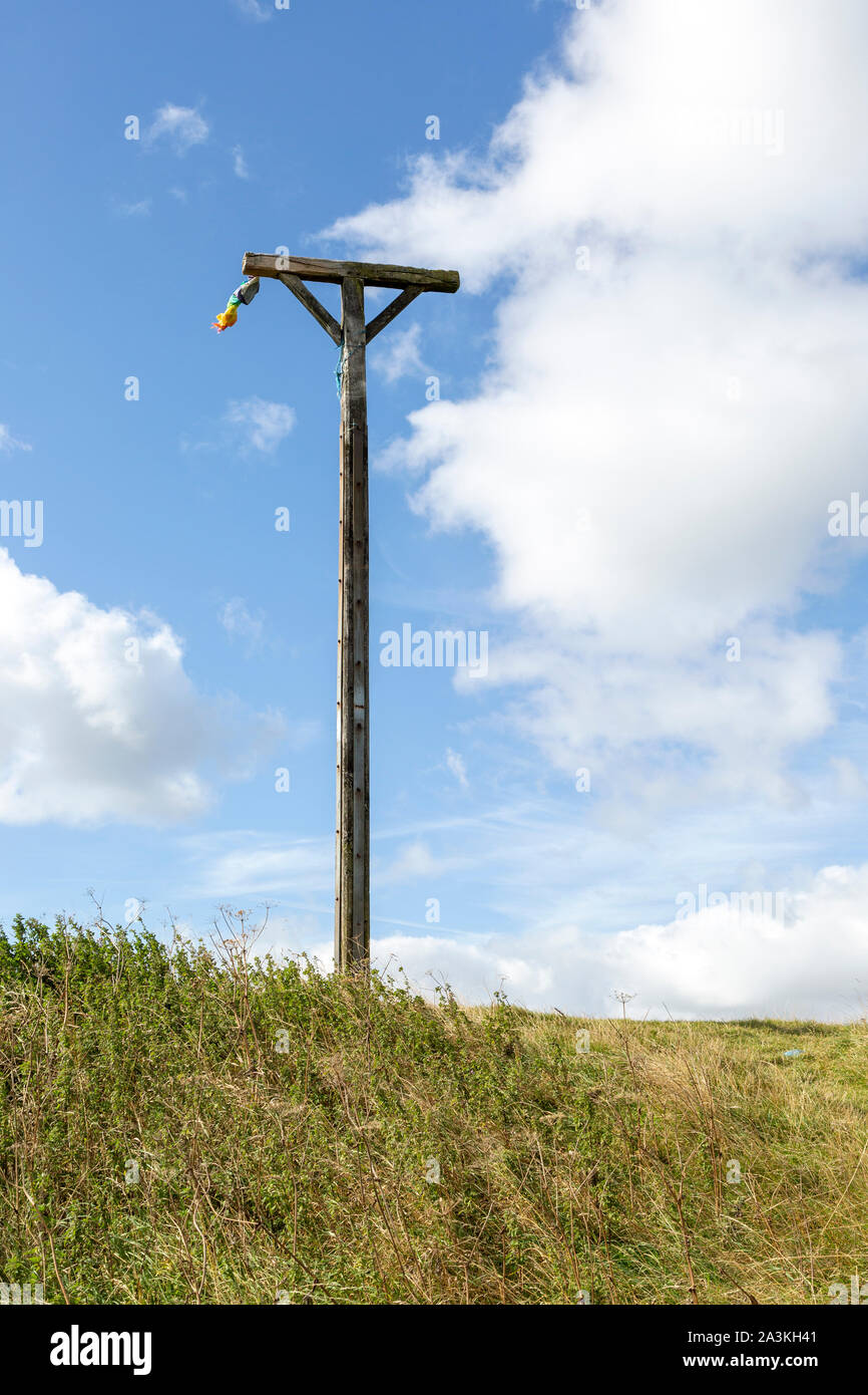 Wooden gibbet on long barrow of Combe Gibbet, Inkpen Hill, Berkshire