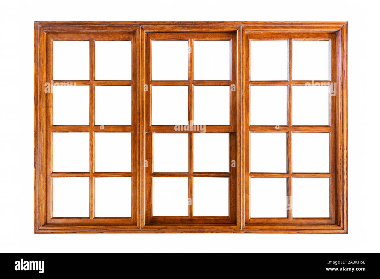 Big wooden window isolated on white background Stock Photo