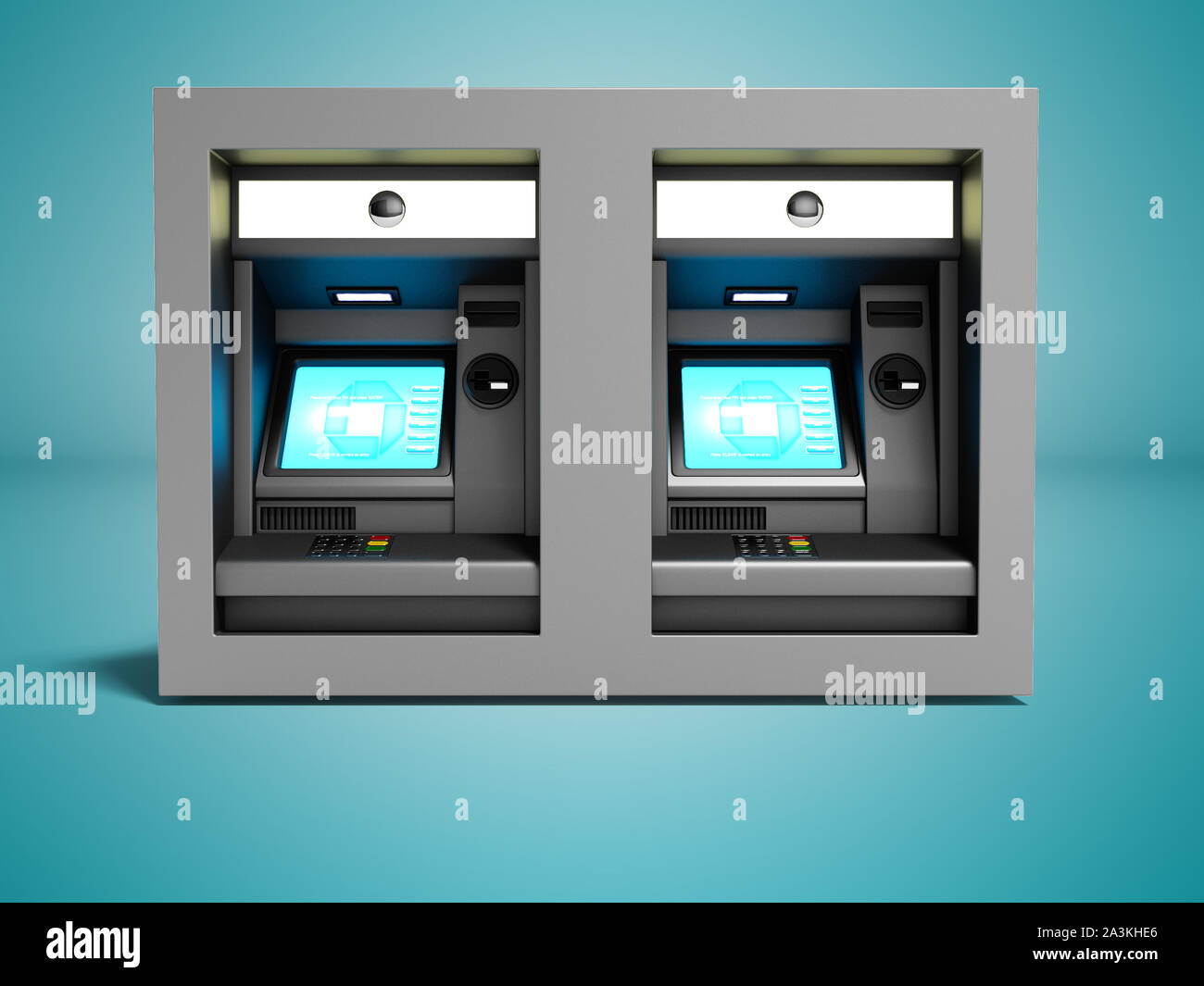 Modern two terminal for payment of services 3d render on blue ...
