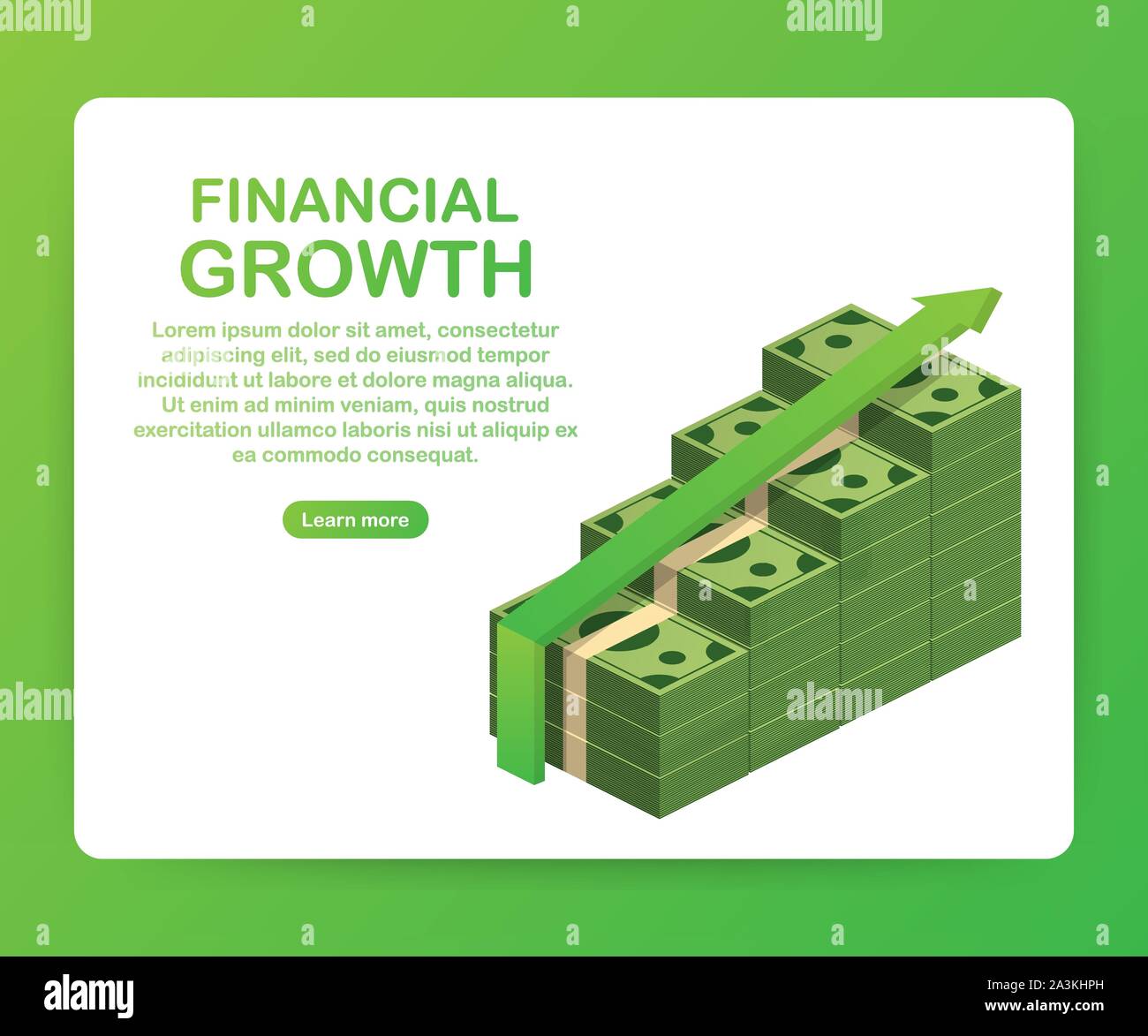 Profit or financial growth concept. A stack of money up arrow. Profit graph in flat style. Vector stock illustration. Stock Vector