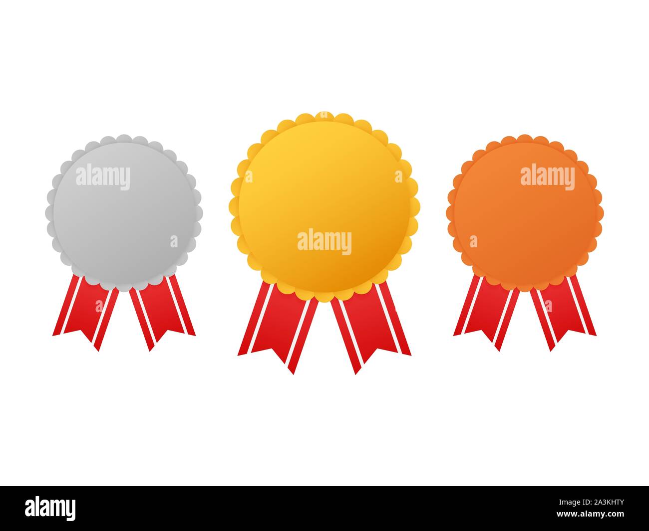 Set of award medals with red ribbon. Gold, silver and bronze. Vector ...