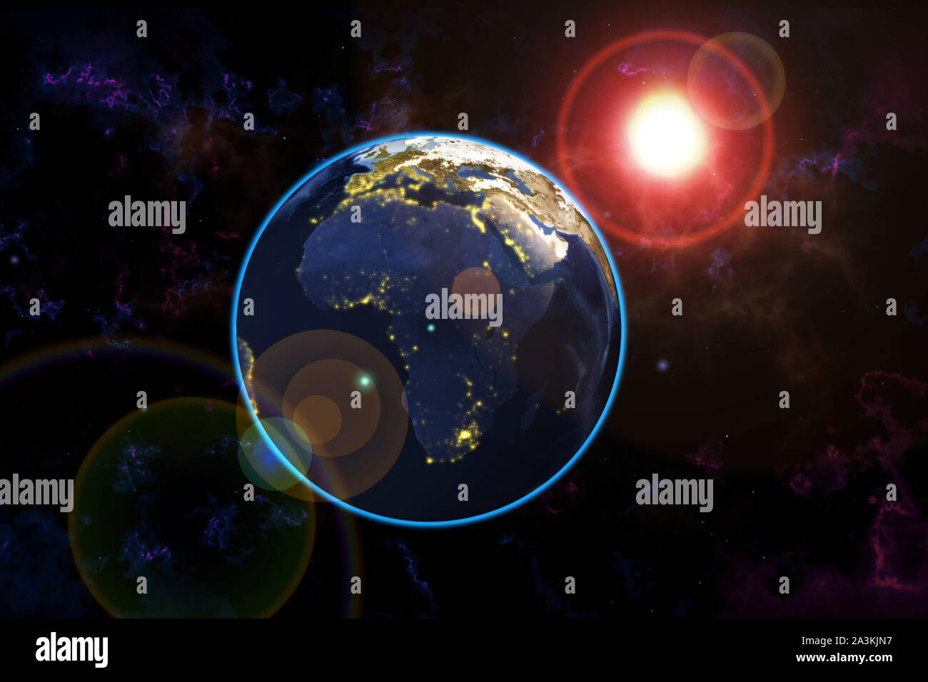 Download The Sun Shining On The Edge Of Earth Yellow Light In Dark Side Of The Earth Stock Photo Alamy PSD Mockup Templates