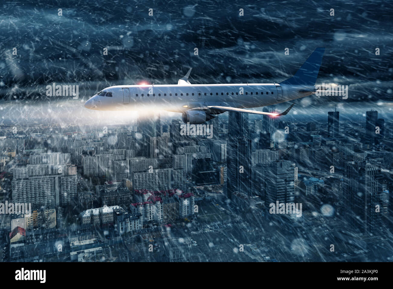 bad weather conditions while flying by plane Stock Photo Alamy