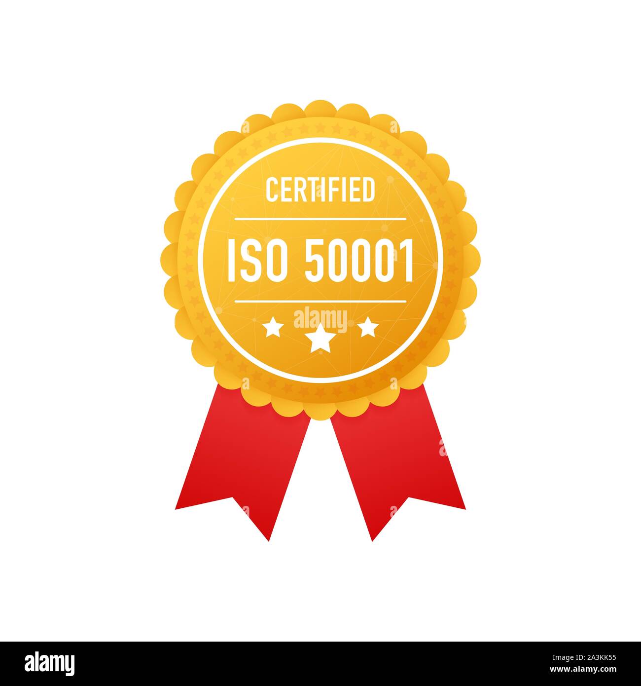 ISO 50001 certified golden label on white background. Vector stock