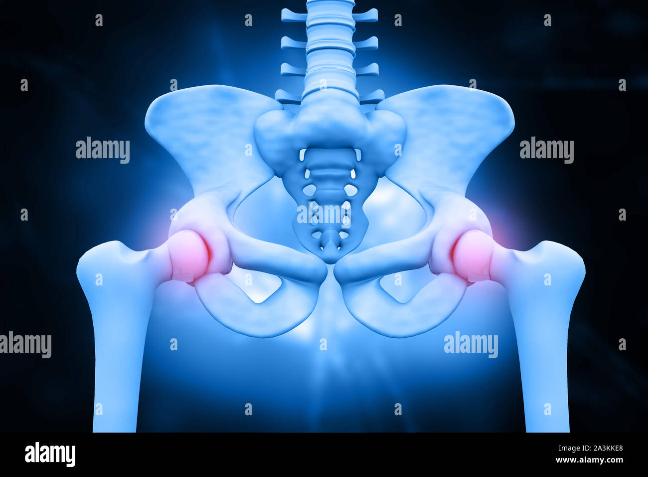 3d illustration of hip skeleton. Pelvis pain Stock Photo