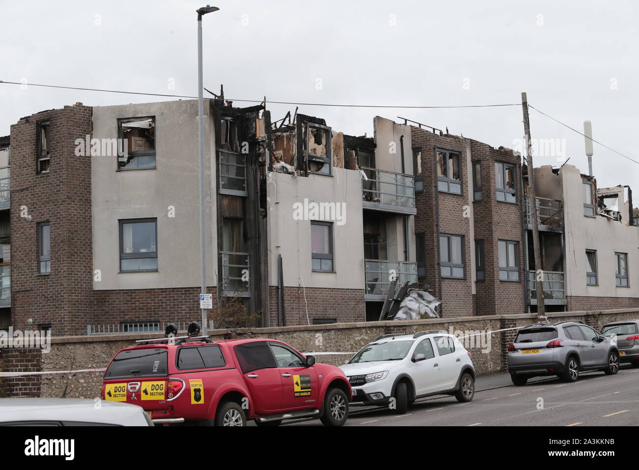 Burnt out block of apartments in Brighton East Sussex. No one was