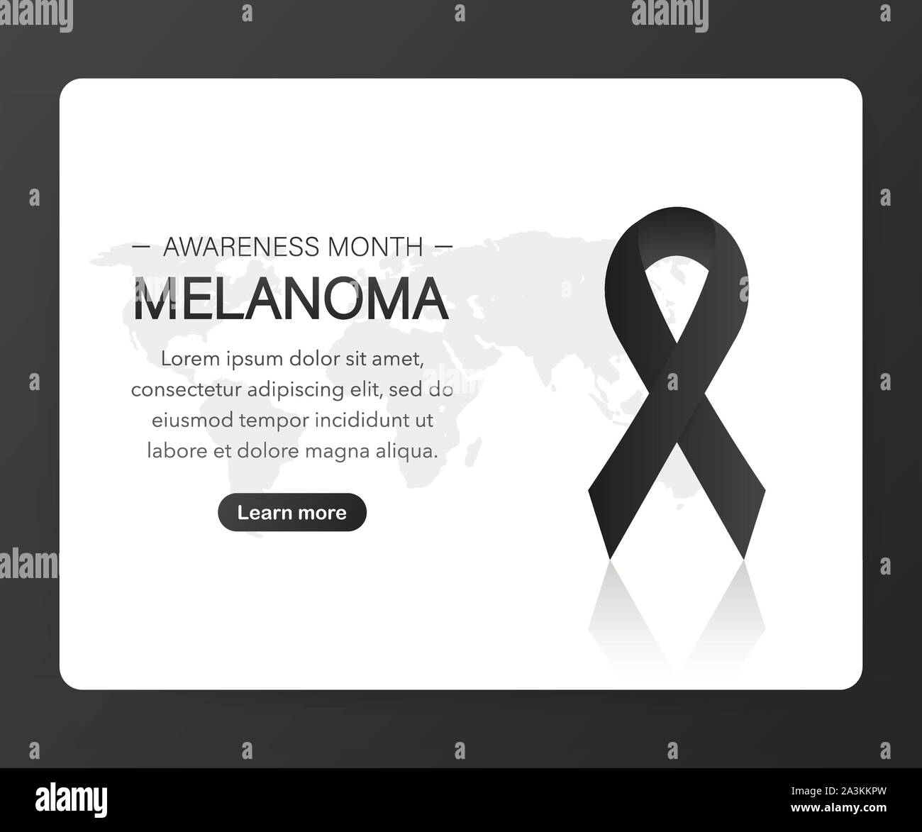 Banner with Melanoma Cancer Awareness Realistic Black Ribbon. Vector