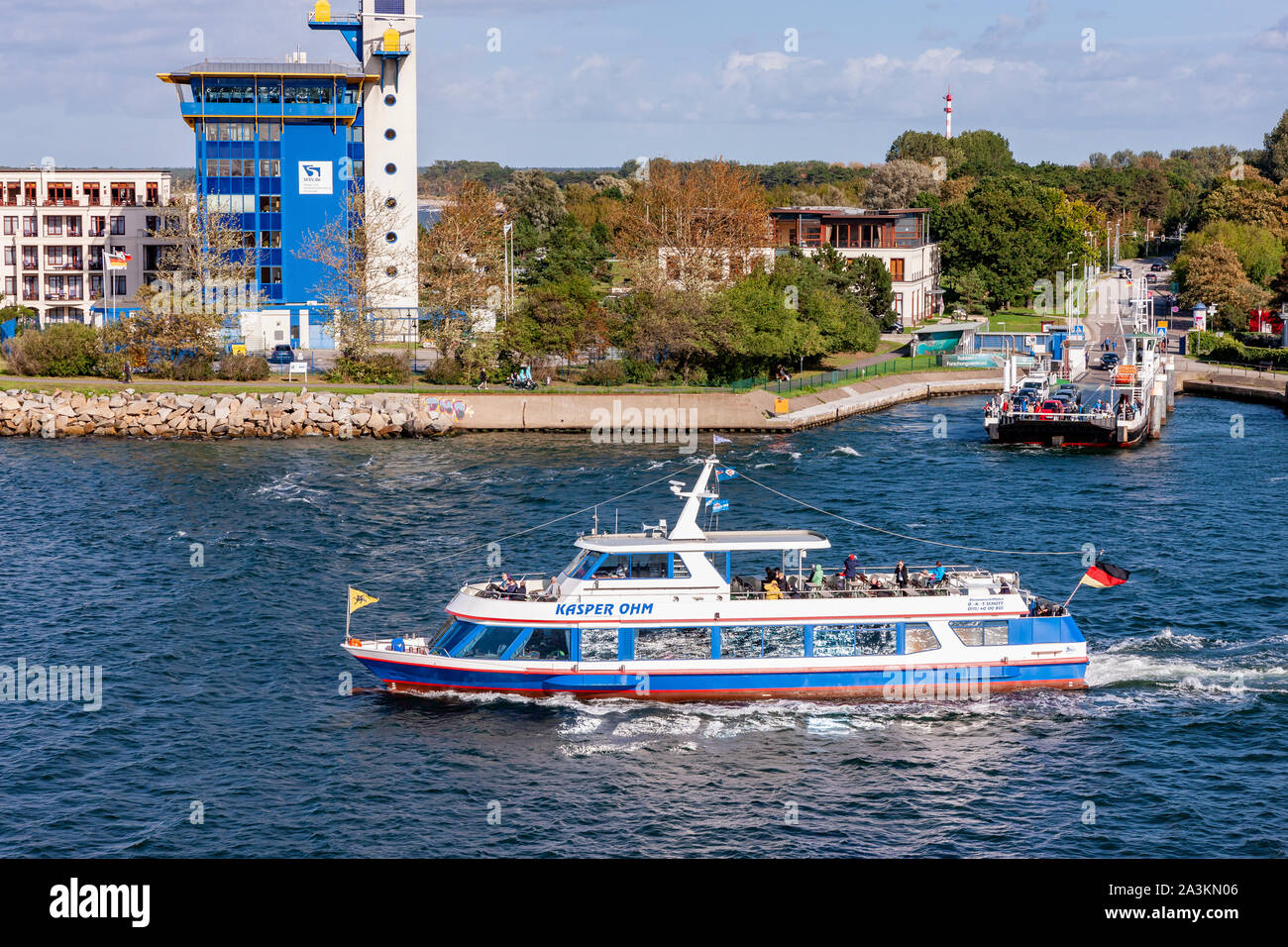 Kasper OHM passing car ferry rostockwarnemunde, Germany Stock Photo