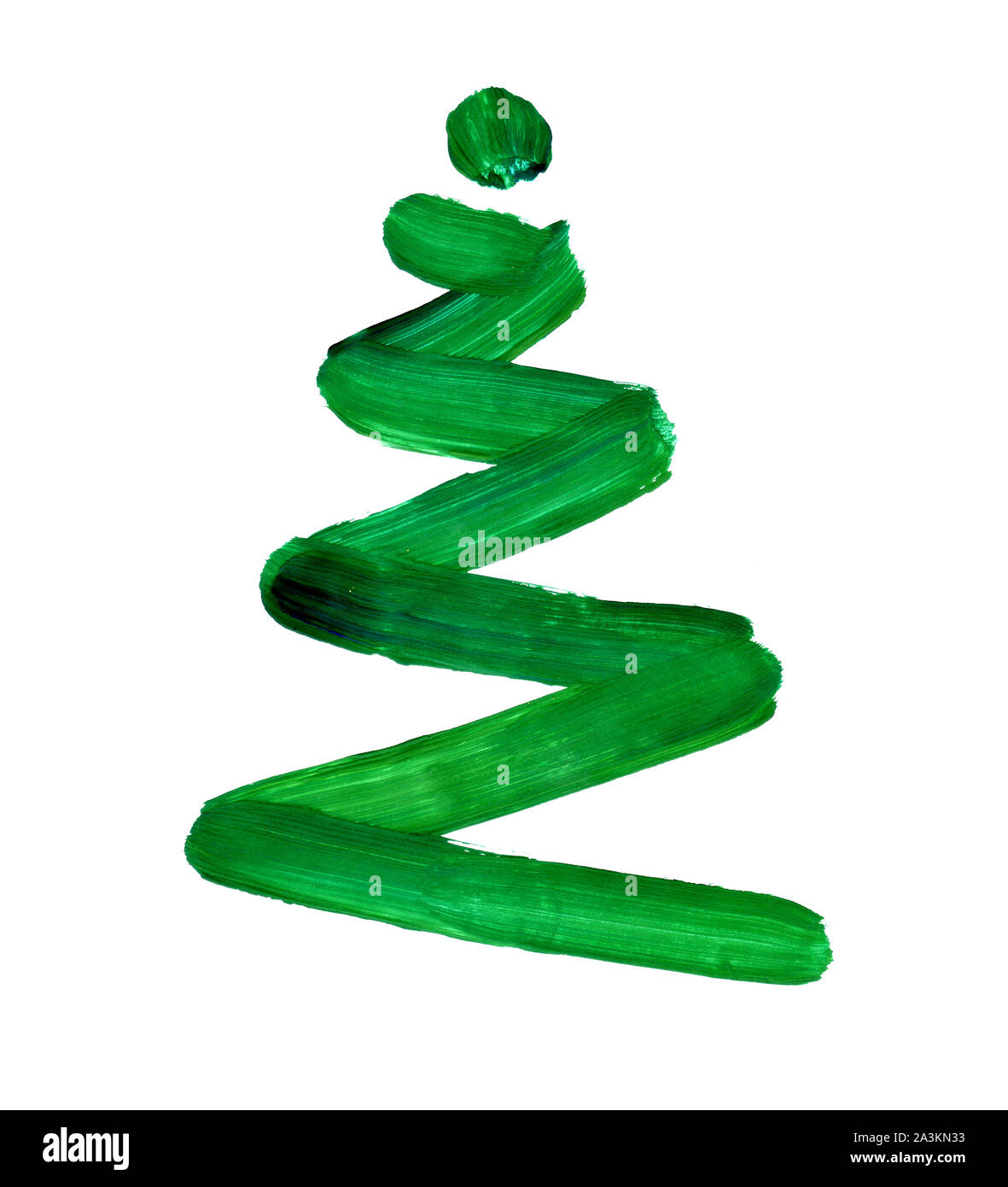Hand drawing green Christmas tree. Brush paint spot on a white background. Stock Photo