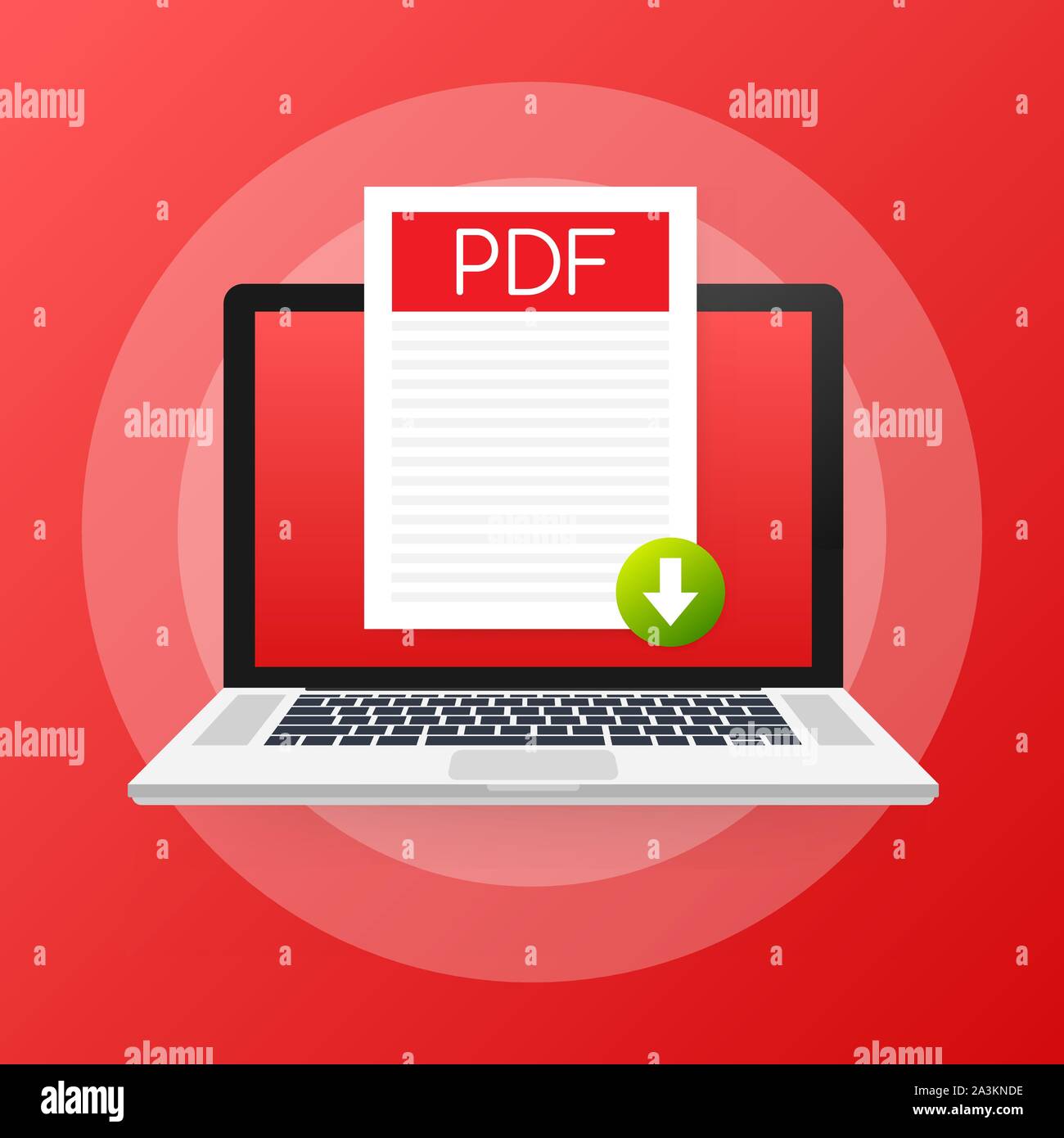 Download PDF button on laptop screen. Downloading document concept ...