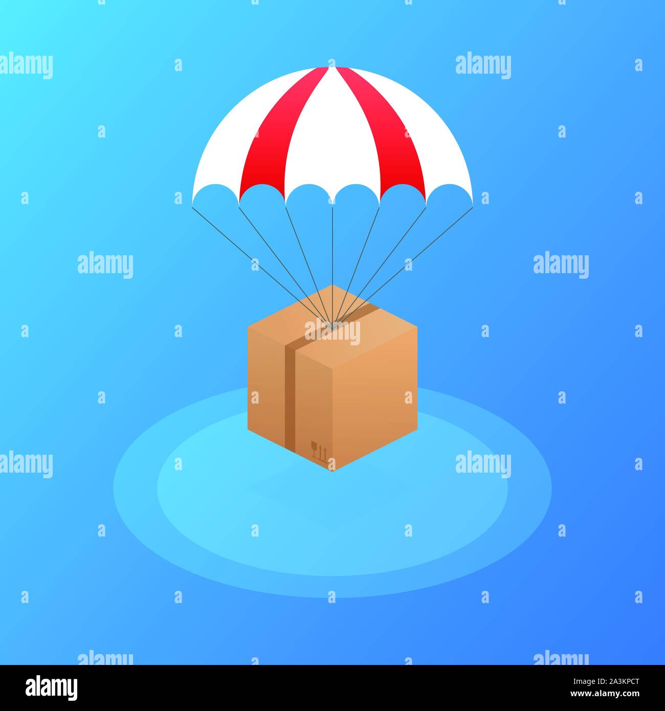Web banner for Delivery Services and E-Commerce. Packages are flying on parachutes. Vector stock illustration. Stock Vector