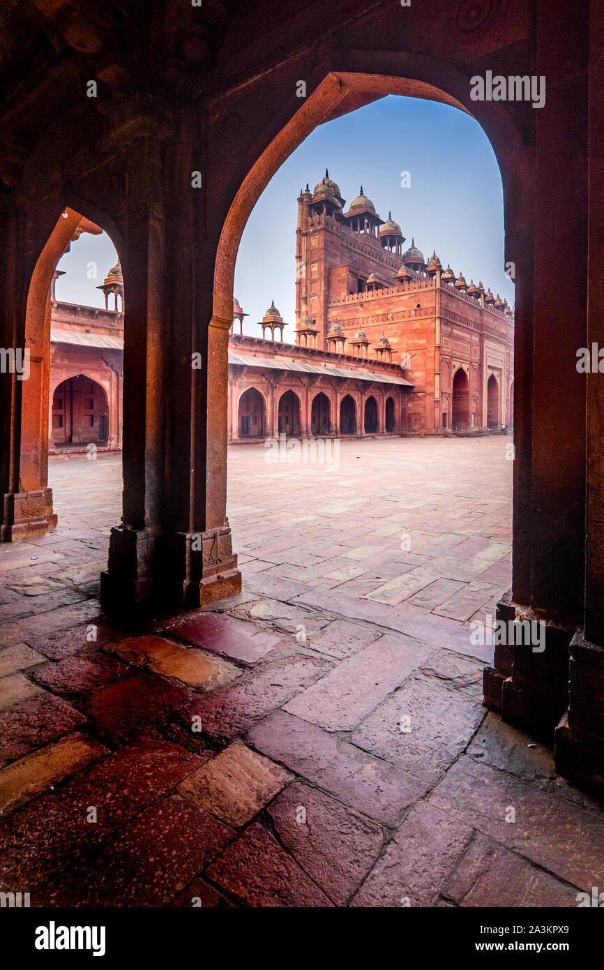 Colonnade at Fatehpur Sikri a 16th century Mughal city near Agra, India Stock Photo