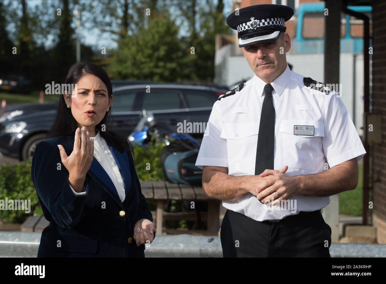 Home Secretary Priti Patel meets Chief Superintendent Mat Newton during