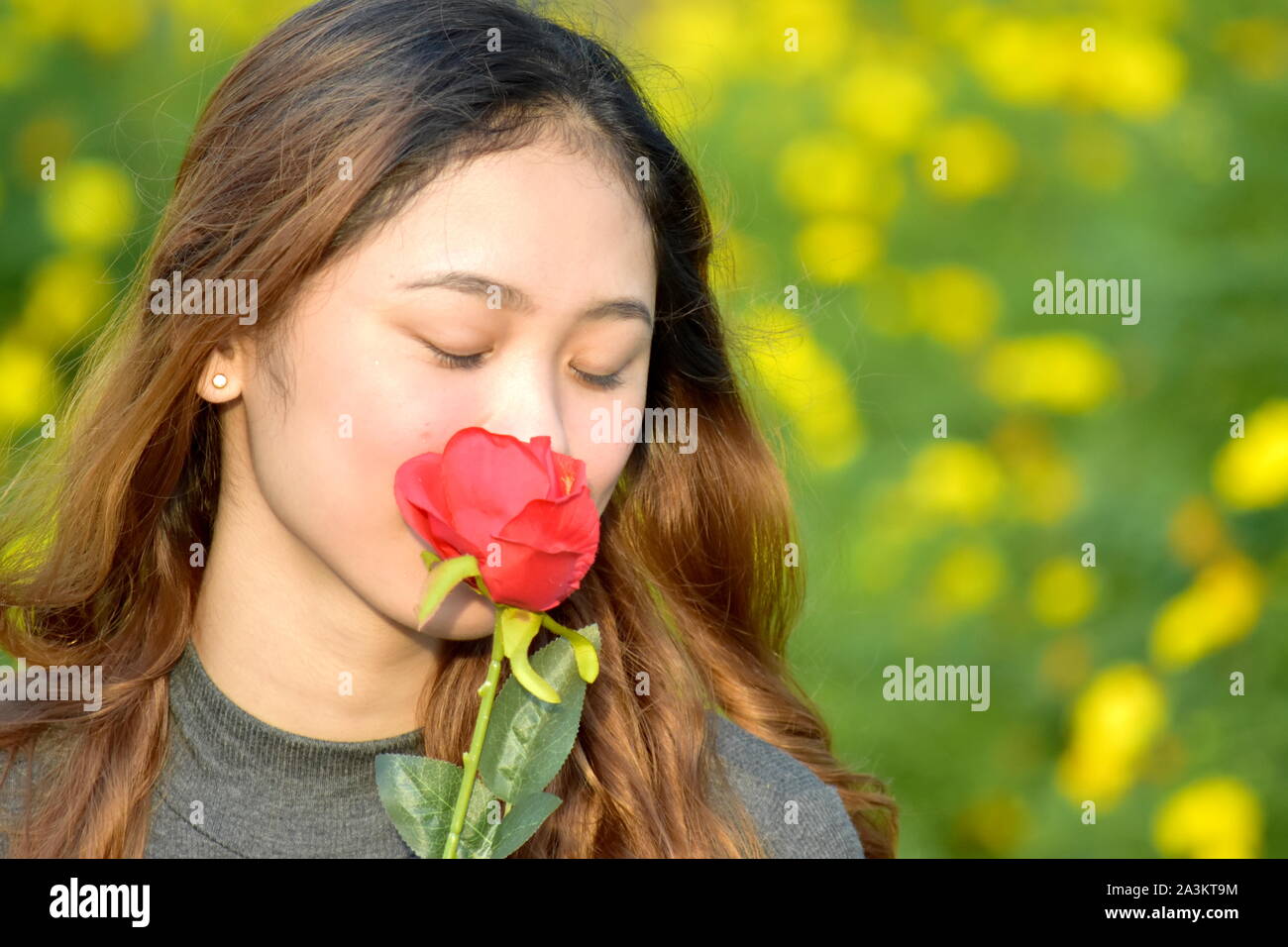 Young Woman Smelling A Rose Stock Photo Alamy