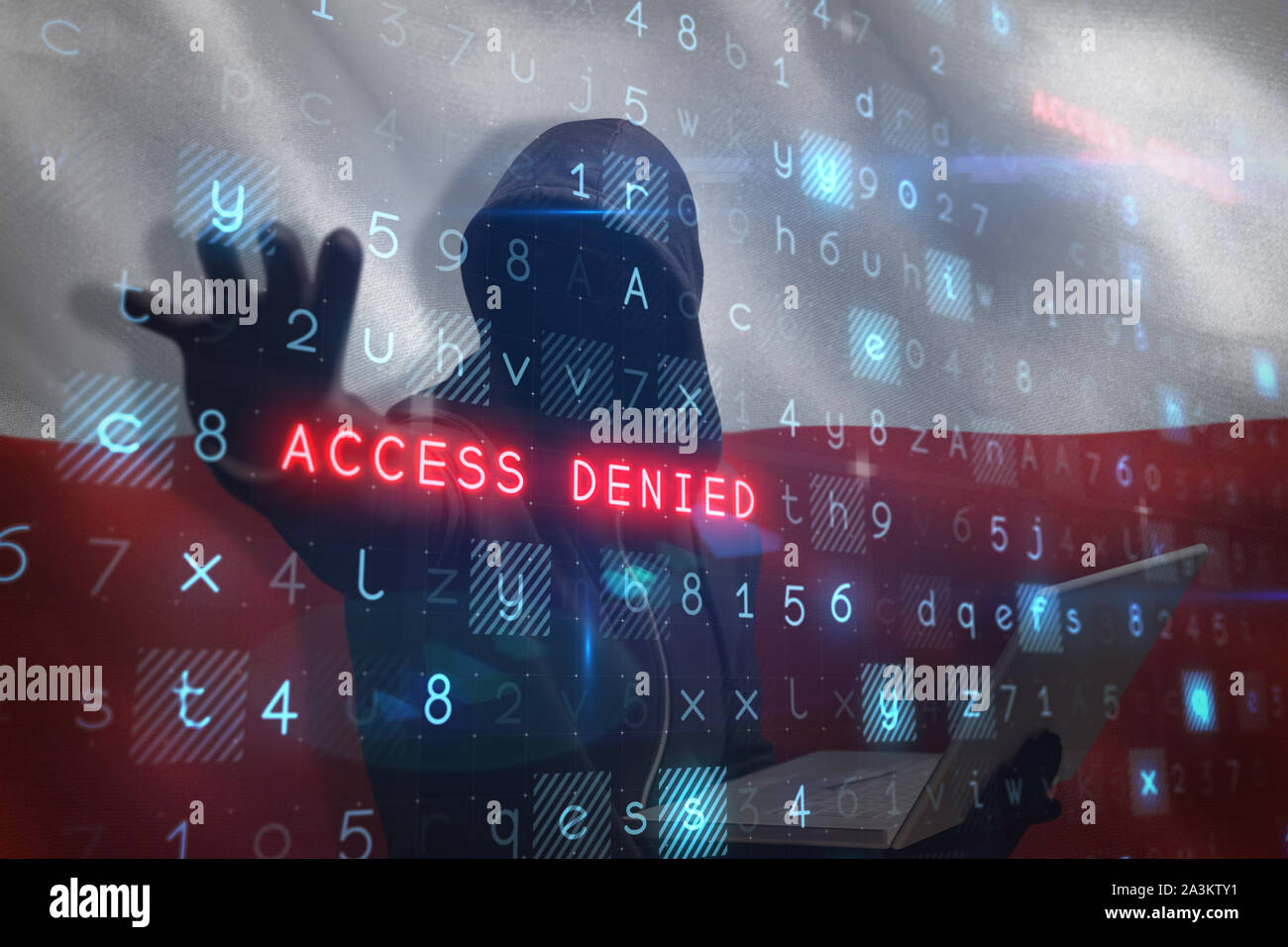 Composite image of hacker holding laptop while gesturing Stock Photo ...