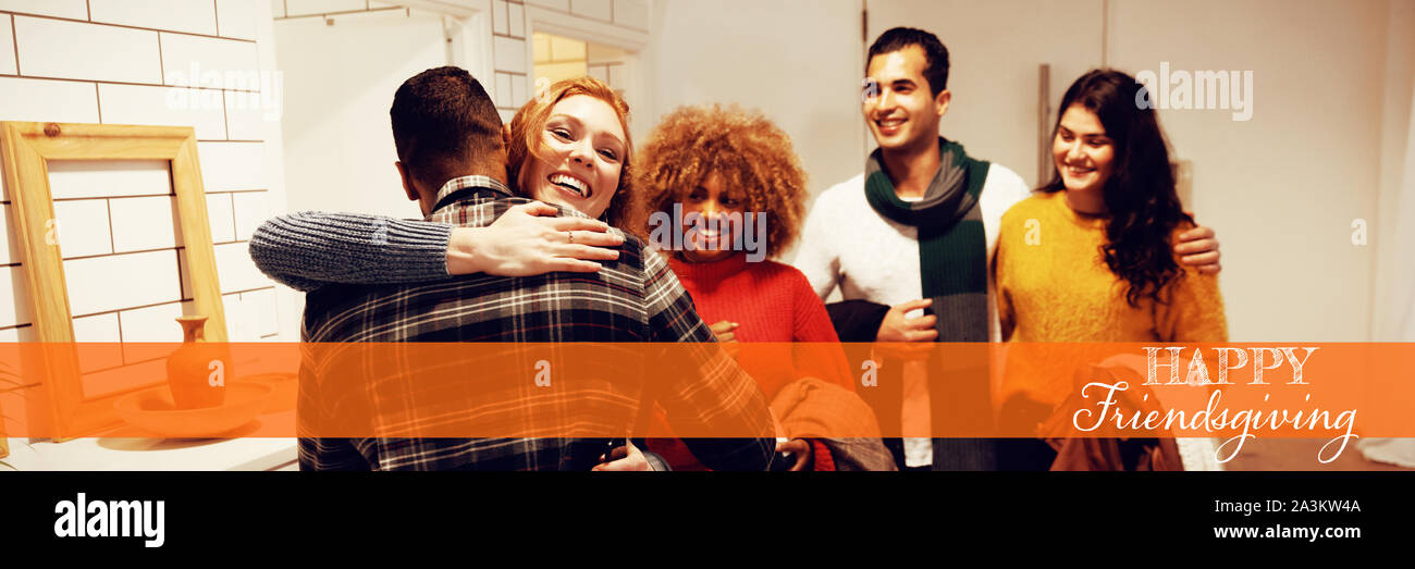 Composite image of happy friendsgiving Stock Photo