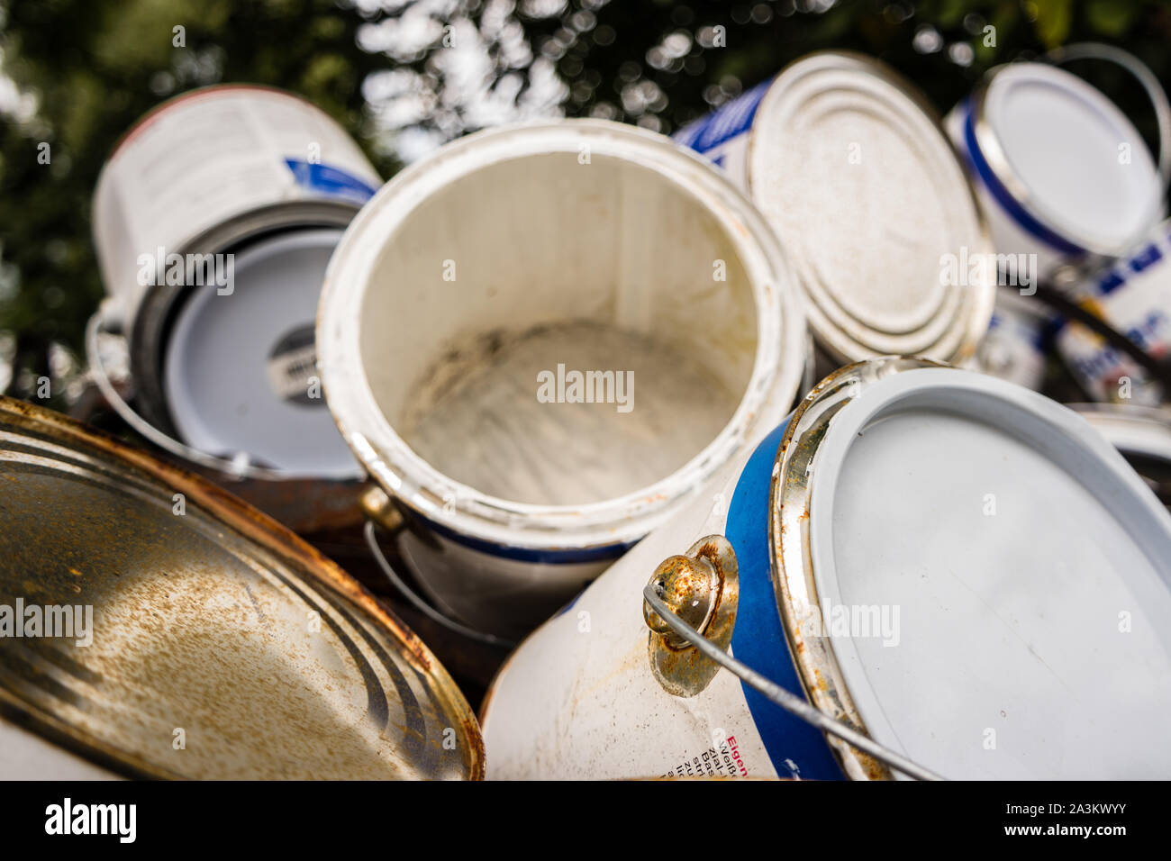 Old paint buckets Stock Photo Alamy