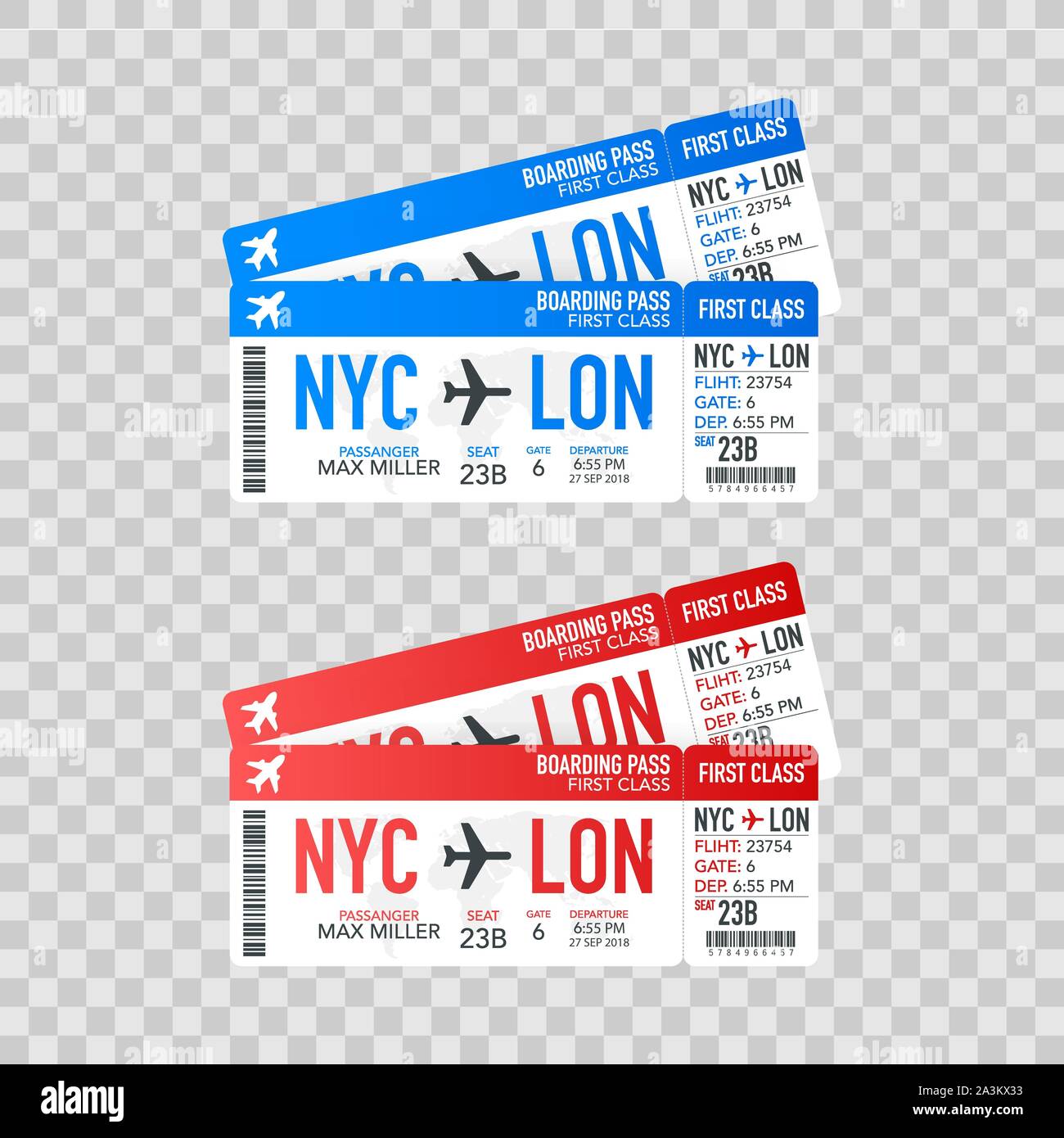 Airline boarding pass tickets to plane for travel journey. Vector stock ...