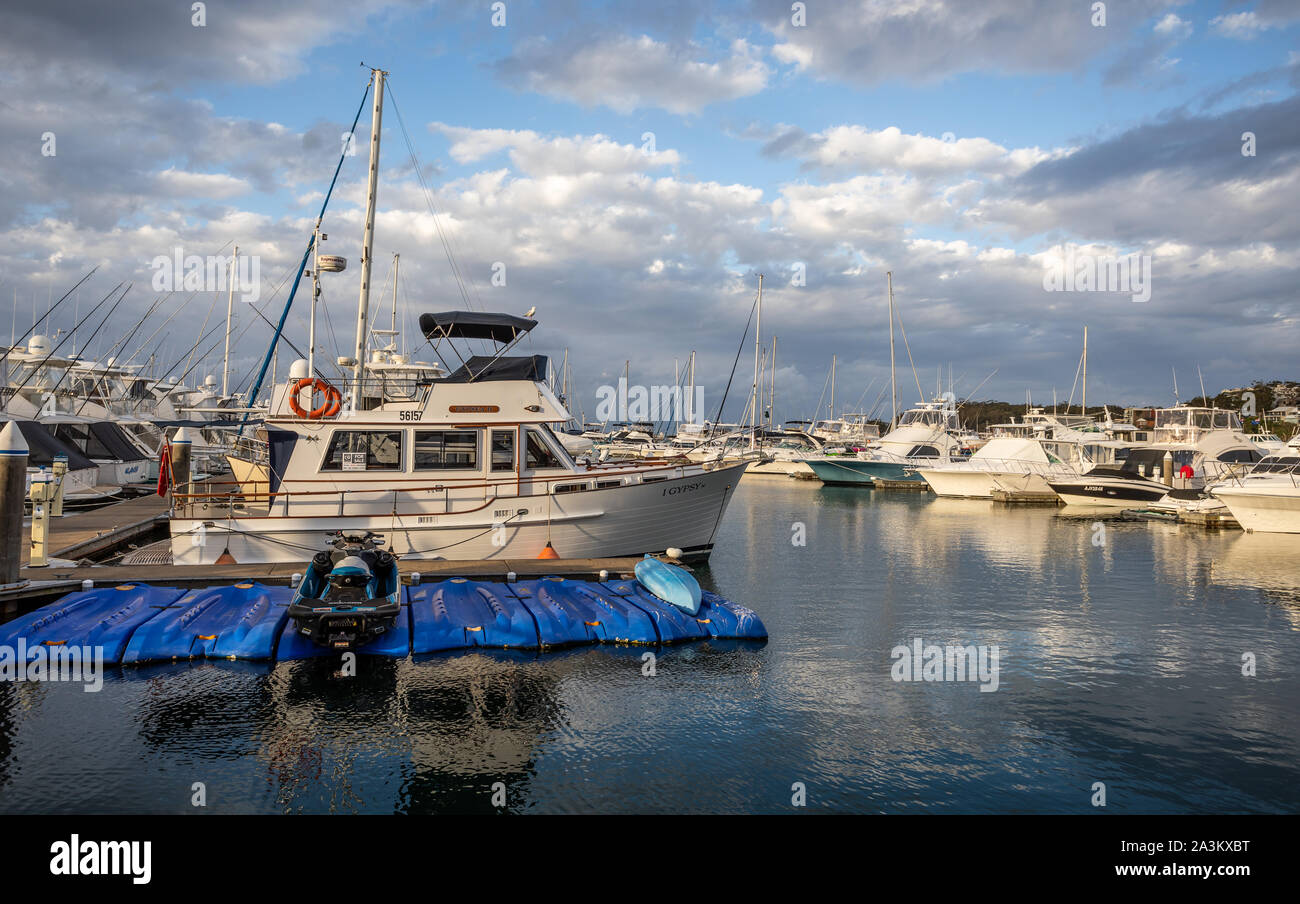 Motor Launches at the Marina at Port Stephens, NSW, Australia on 8 October 2019 Stock Photo