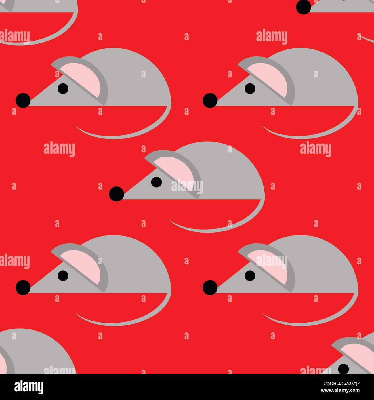 Simple seamless pattern with gray mouses on red background, Stock Vector