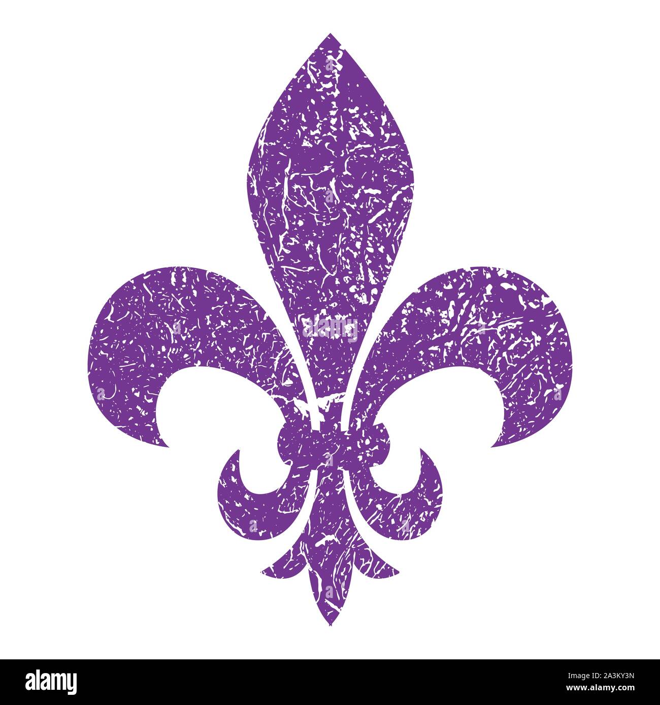 Fleur de lis. Heraldic lily. Mardi Gras Symbol. Grunge background purple Stock Vector