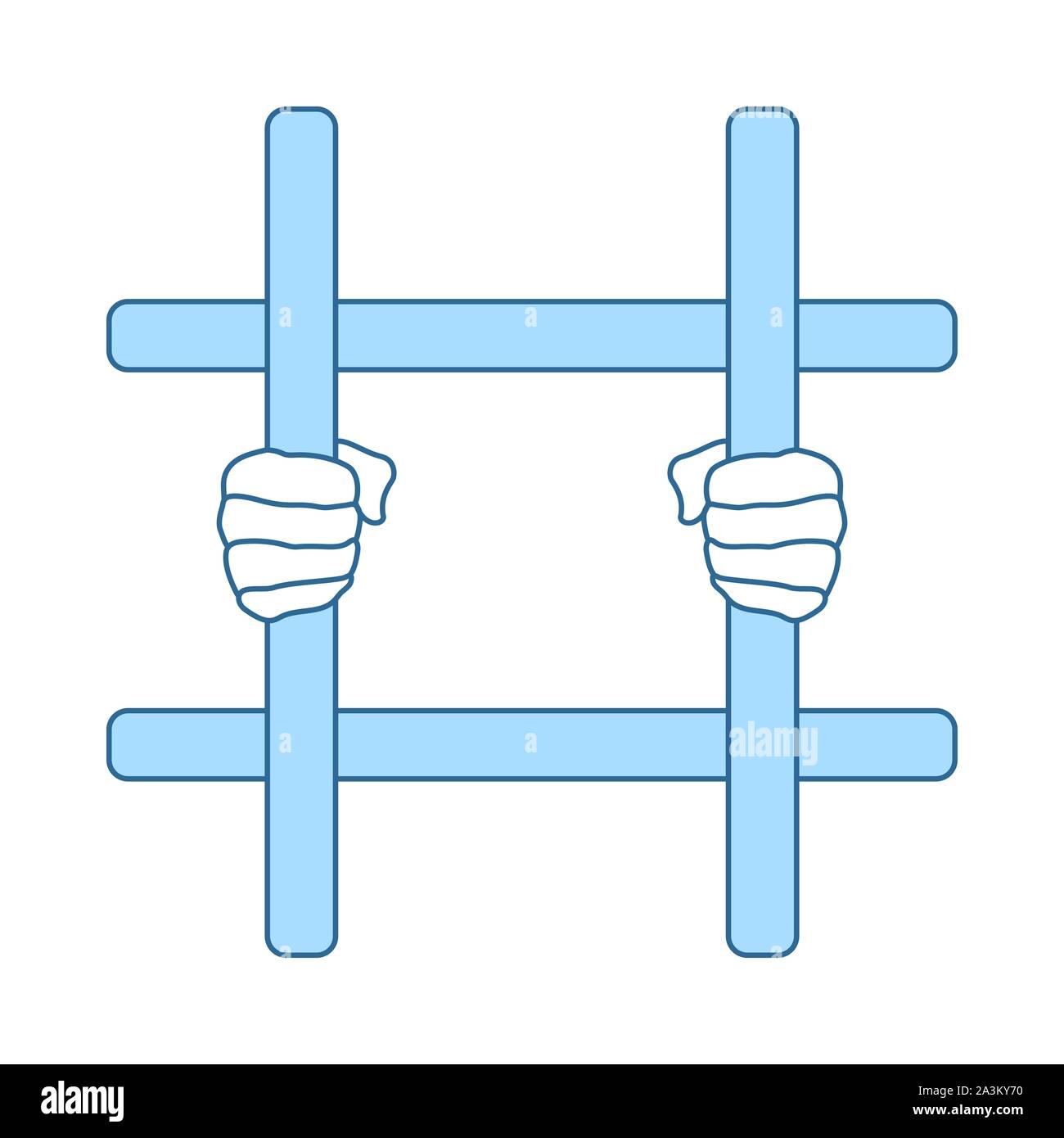 Hands Holding Prison Bars Icon. Thin Line With Blue Fill Design. Vector Illustration. Stock Vector