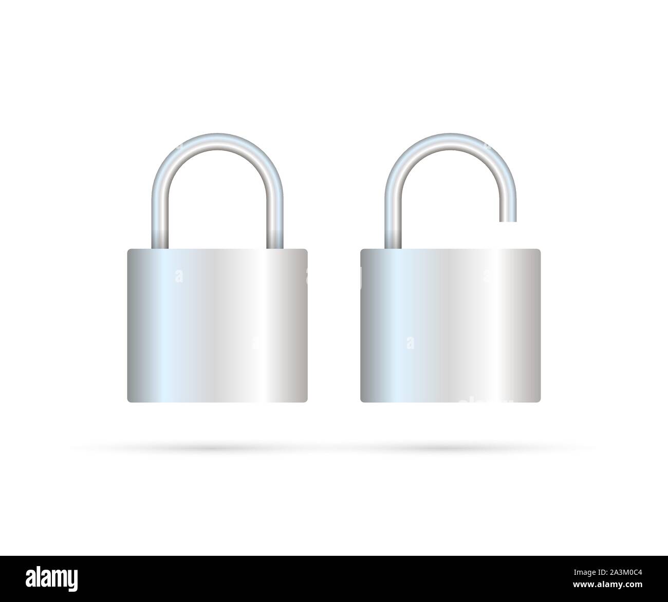 Locked And Unlocked Padlock Realistic. Security Concept. Metal Lock For