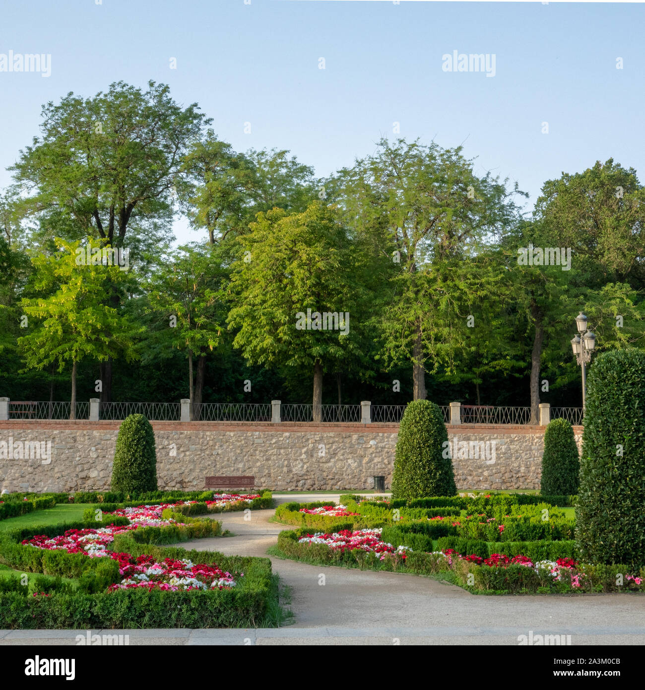 A area called El Parterre in public Retiro Park of Madrid, Spain. Beautiful trees and flowers. Stock Photo