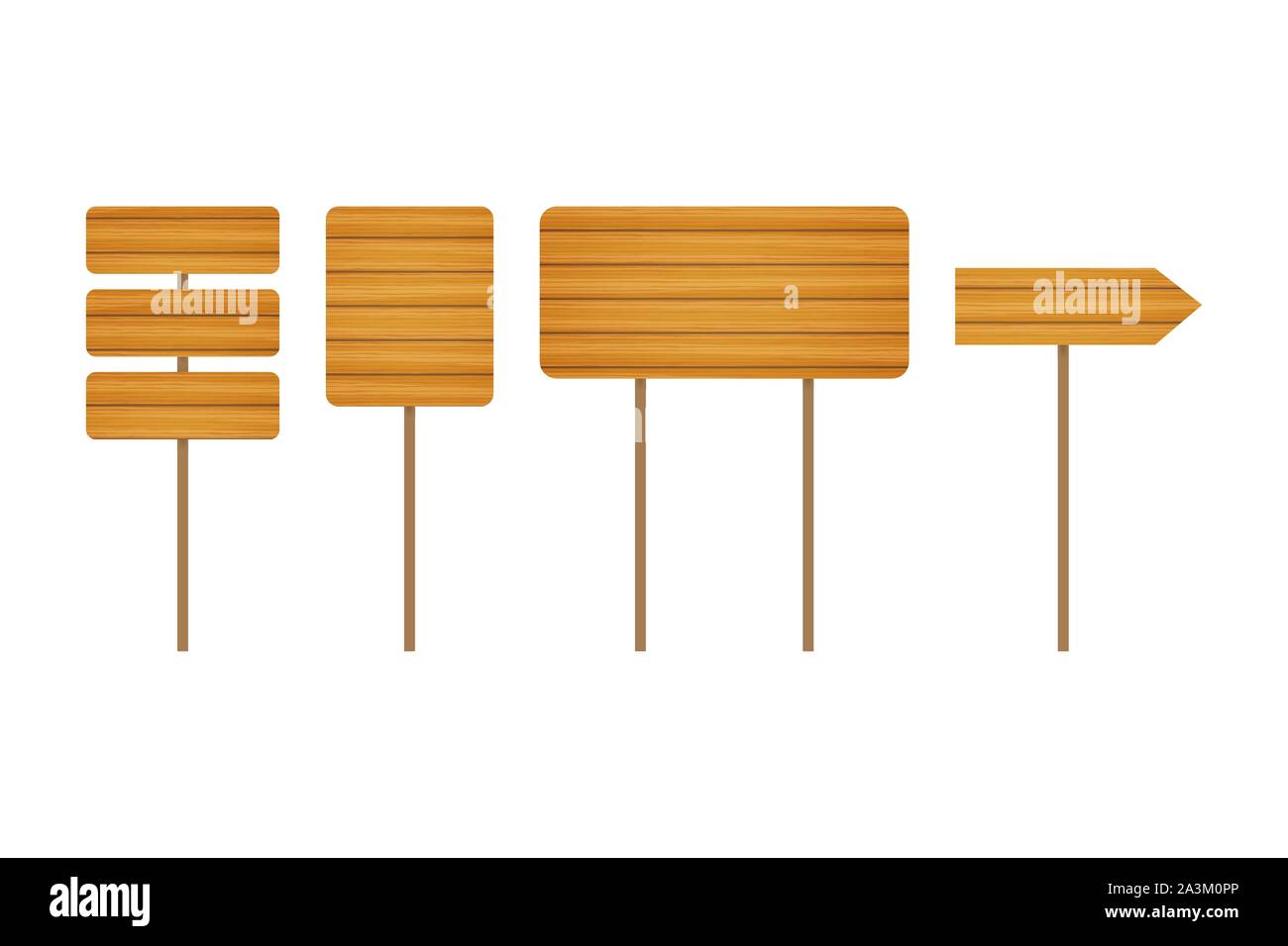 Empty wooden banners and road signs. Wood signboards collection. Vector