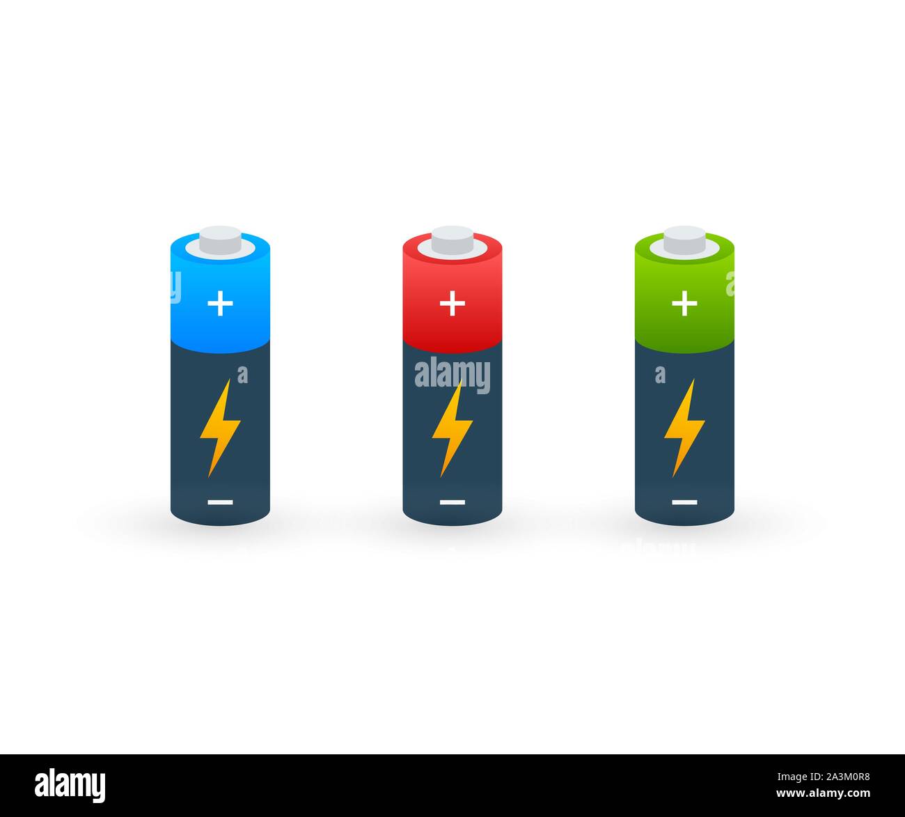 Alkaline batteries realistic style set of different size. Vector illustration. Stock Vector