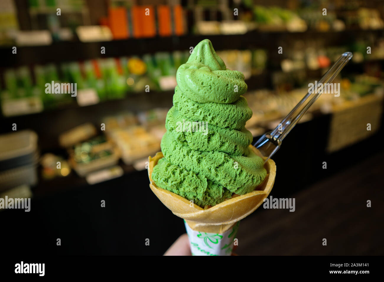 Matcha Green Tea Ice Cream in Asakusa Stock Photo