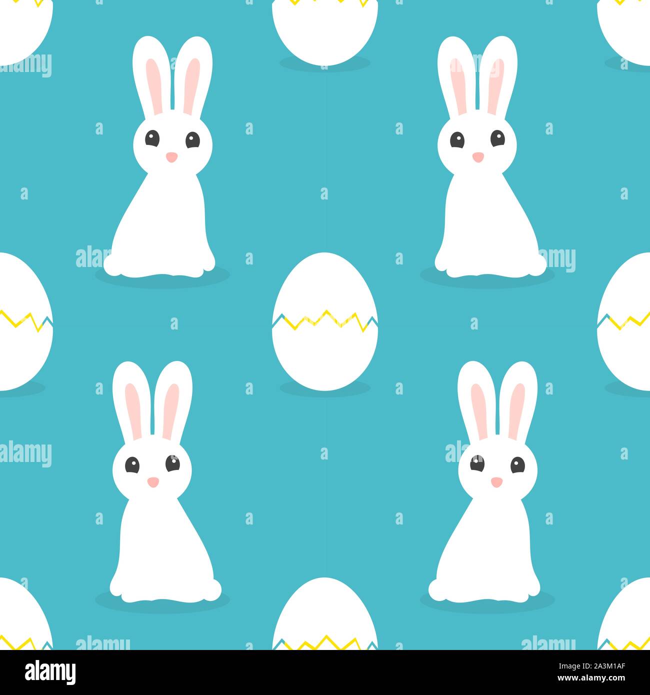 Easter bunnies and eggs seamless blue pattern. Vector illustration. Stock Vector